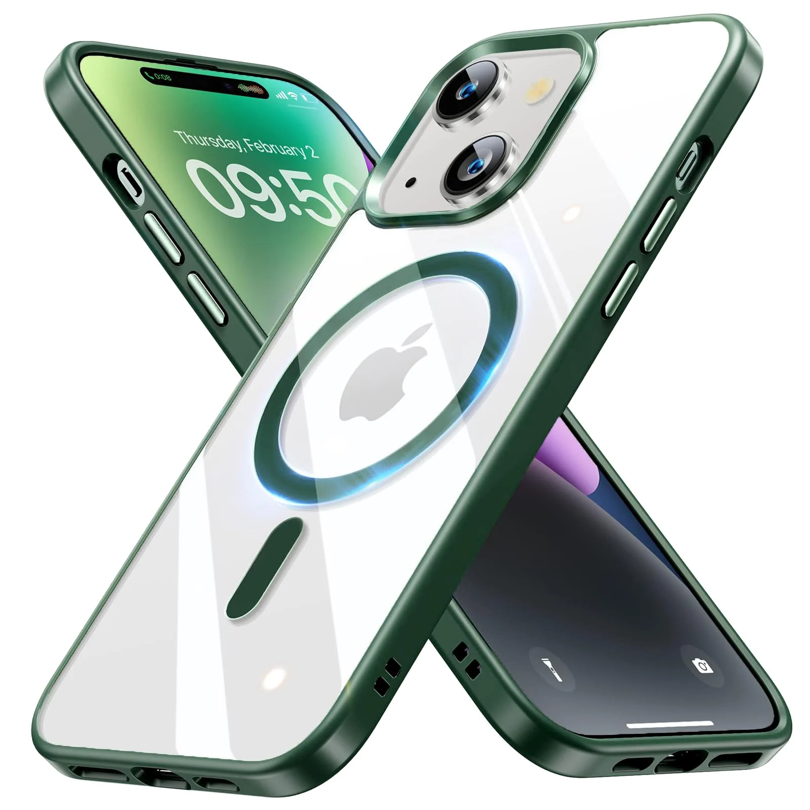 DL3 Mobilak Clear TPU Case for iPhone 14 (6.1 Inch), Compatible with MagSafe accessories, Shock-absorbing protection, Anti-fingerprint finish - Green