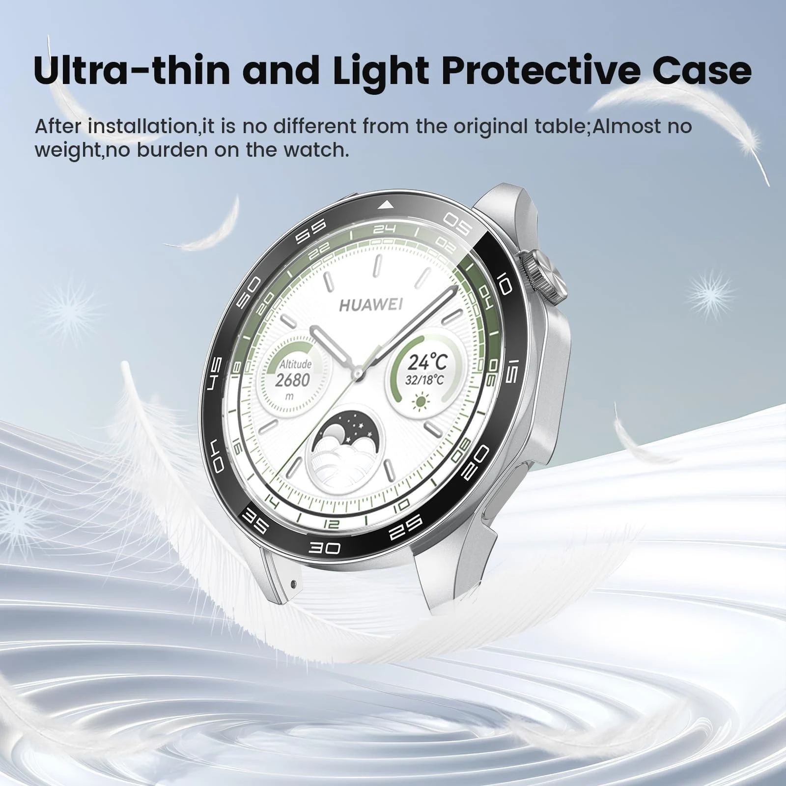 DL3 Mobilak Protective Case for Huawei Watch GT 4 46mm, Hard PC Bumper Cover with Built-in Tempered Glass Screen Protector Shell Cover Full Coverage Scratchproof with Scale - Silver