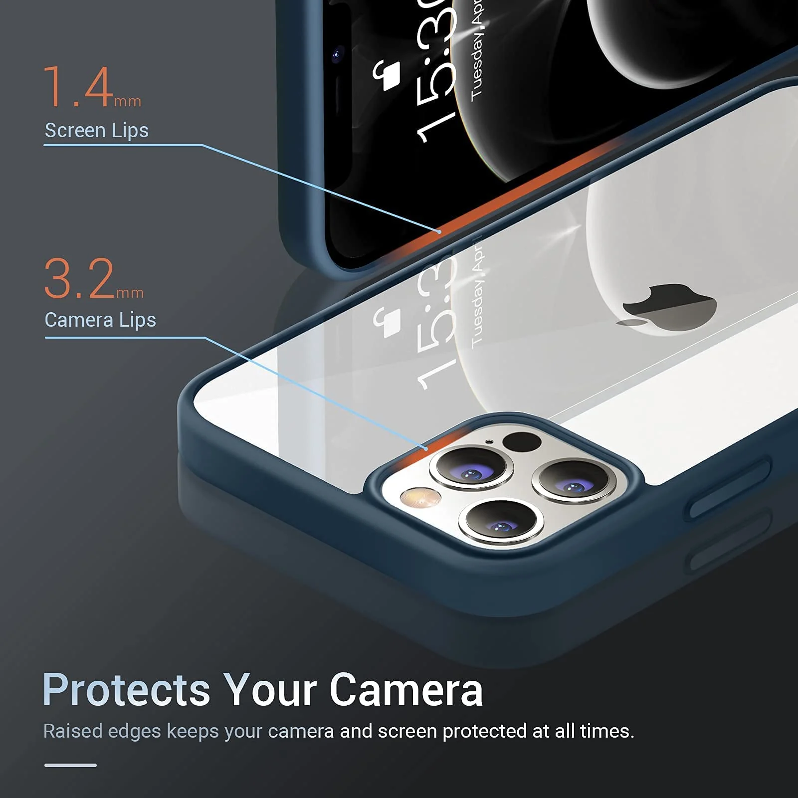 DL3 Mobilak Case Compatible With iPhone 14 (6.1 Inch), Clear Case Shockproof Hard PC +Soft Silicone [Not Yellowing] Transparent Protective Slim Case Phone - Blue