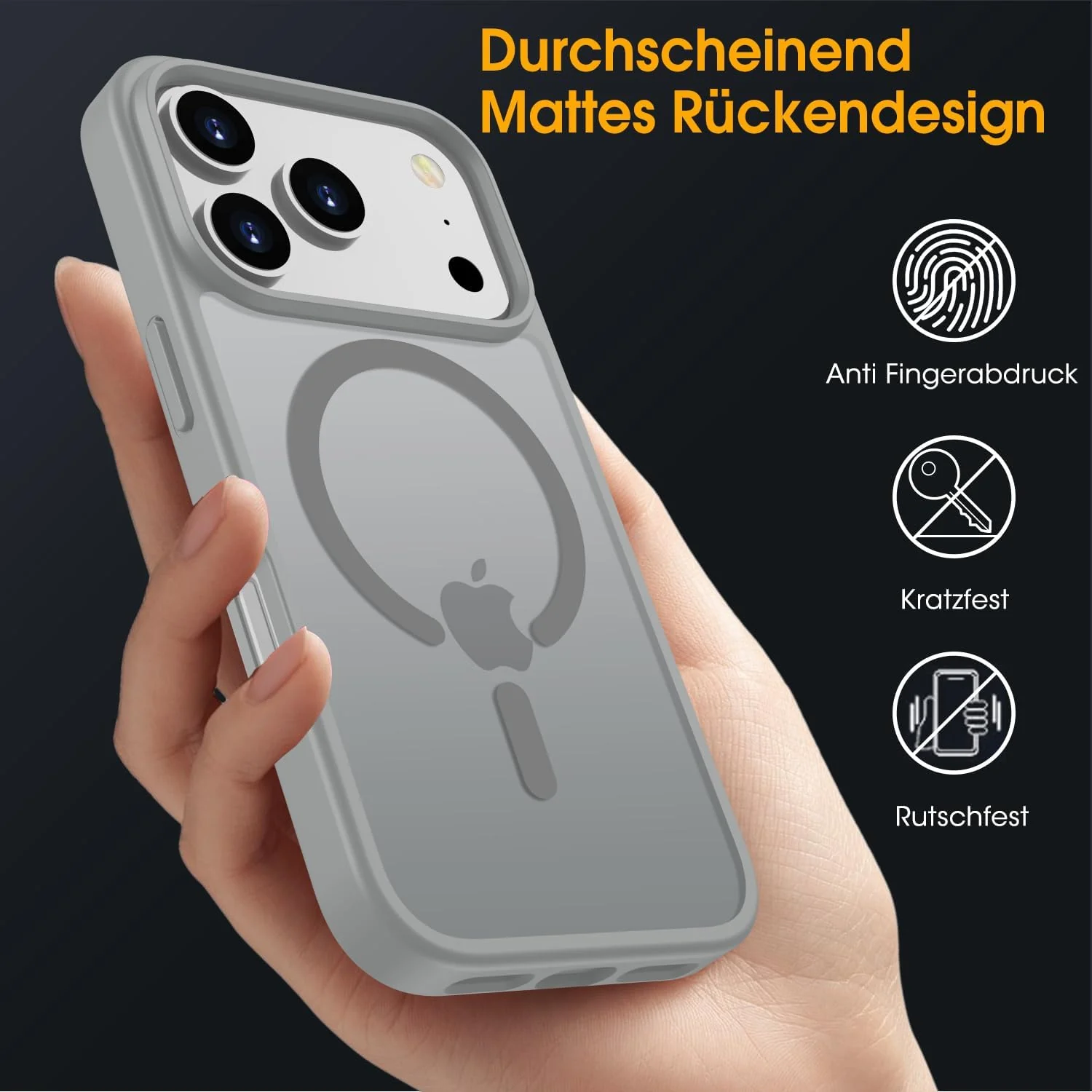 DL3 Mobilak For iPhone 17 Pro Max Case [Compatible with MagSafe], Full Camera Protection, Built-in Magnetic Ring, Shockproof, Scratch-Resistant, Translucent Matte Mobile Cover - Gray