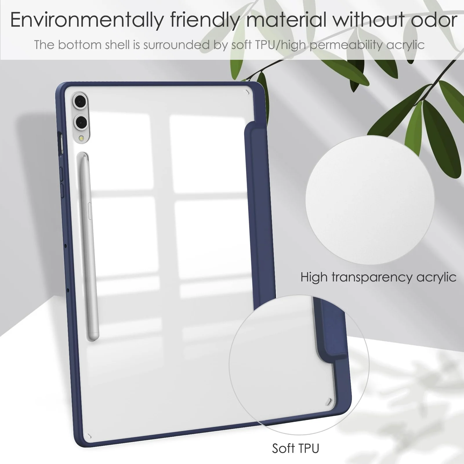 DL3 Mobilak Case for Samsung Galaxy Tab S10 Plus/Tab S9 Plus 12.4-Inch with S Pen Holder, Clear Transparent PC Back, Shockproof Tri-Fold Stand Tablet Cover, Auto Wake/Sleep - Blue