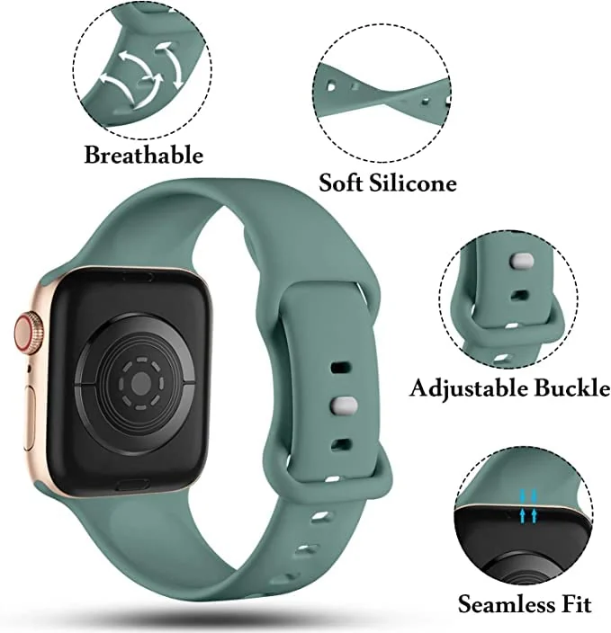 DL3 Mobilak Bands Compatible with Apple Watch Ultra 49mm 45mm 44mm 42mm 41mm 40mm 38mm, Replacement Soft Silicone Strap for iWatch Ultra/Ultra 2 Series 9/8/7/6/5/4/3/2/1 (Pine, 38MM/40MM/41MM) - Pine Green
