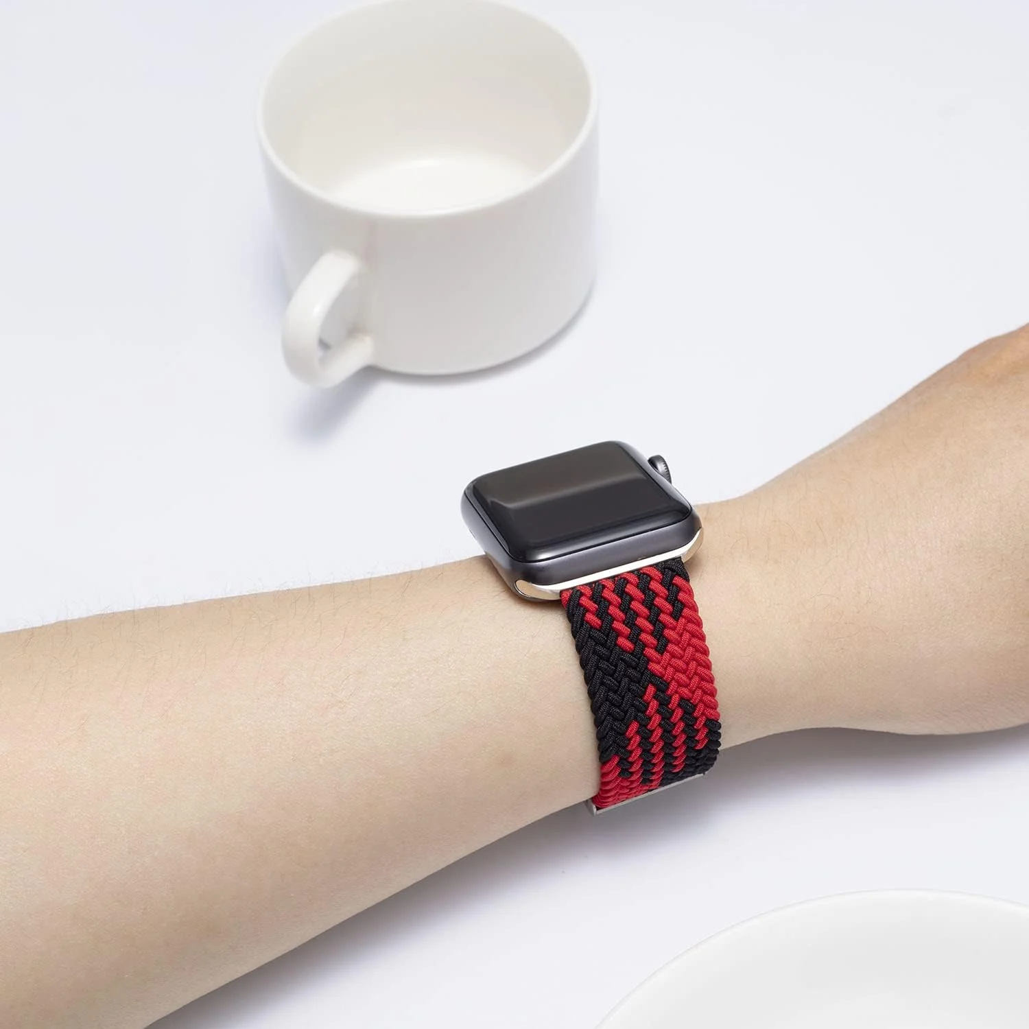 DL3 Mobilak Braided Solo Loop Band For Apple Watch Band 49mm 45mm 44mm 42mm, Replacement Wristband Nylon Strap for iWatch Series SE 9/8/7/6/5/4/3/2/1/Ultra/Ultra 2 ( Red, Small), unisex-adult - Black