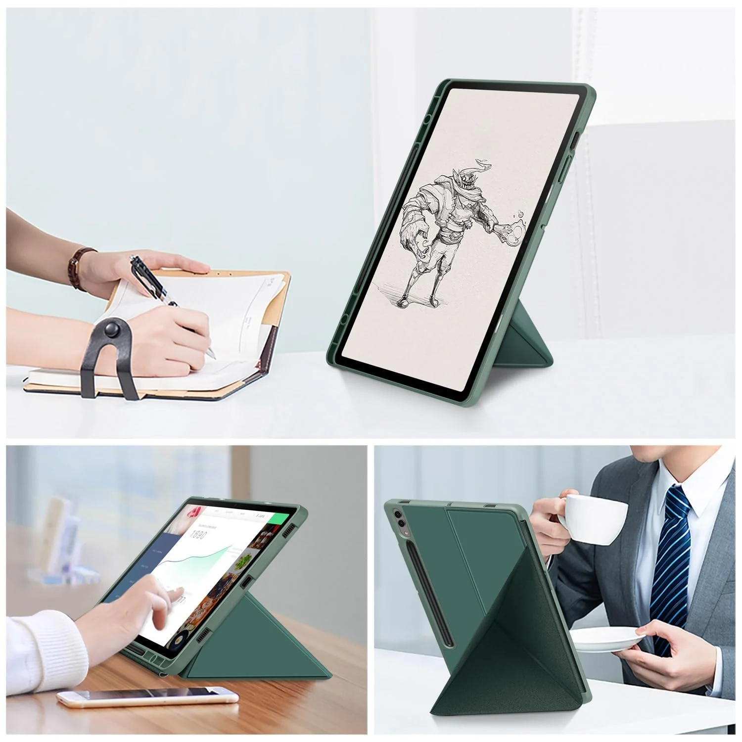 DL3 Mobilak For Samsung Galaxy Tab S8+ Plus 2022 / S7 FE 2021 / S7+ Plus 2020 12.4-Inch Case, Smart Stand, Pencil Holder, Shockproof Slim Lightweight Leather Cover, Modern Abstract Design - Green