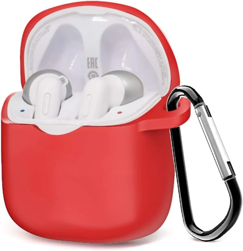 DL3 Mobilak Silicone Case Compatible with JBL Tune 220TWS/225TWS Earbuds, Soft Silicone Protective Case Cover, Shockproof Sleeve with Carabiner - Red