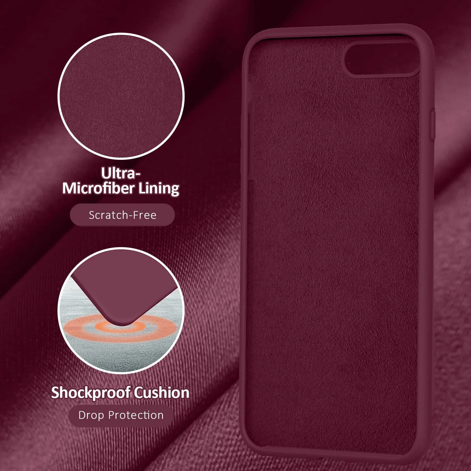 DL3 Mobilak Liquid Silicone Protective Case with Soft Microfiber Lining for iPhone 7 Plus / iPhone 8 Plus - Wine Red