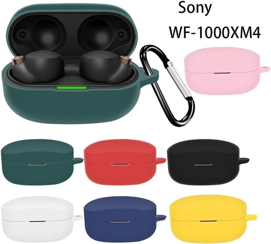 DL3 Mobilak Silicone Case Compatible with Sony WF-1000XM4 Earbuds, Soft Silicone Protective Case Cover, Shockproof Sleeve with Carabiner - Black
