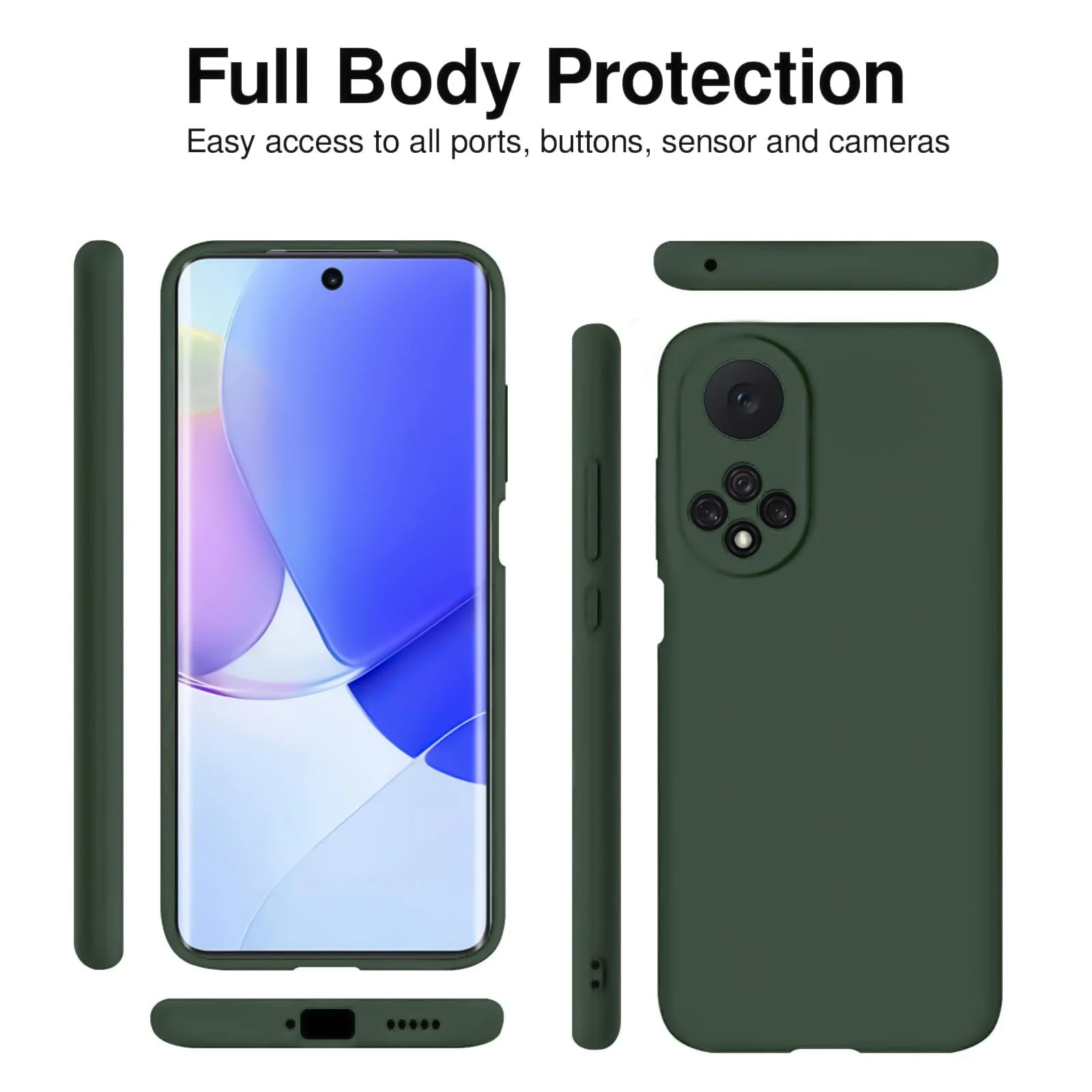 DL3 Mobilak Silicone Protective Case for Honor 50 / Huawei Nova 9, Shock-absorbing protection, Scratch-resistant surface, Soft microfiber lining - Green