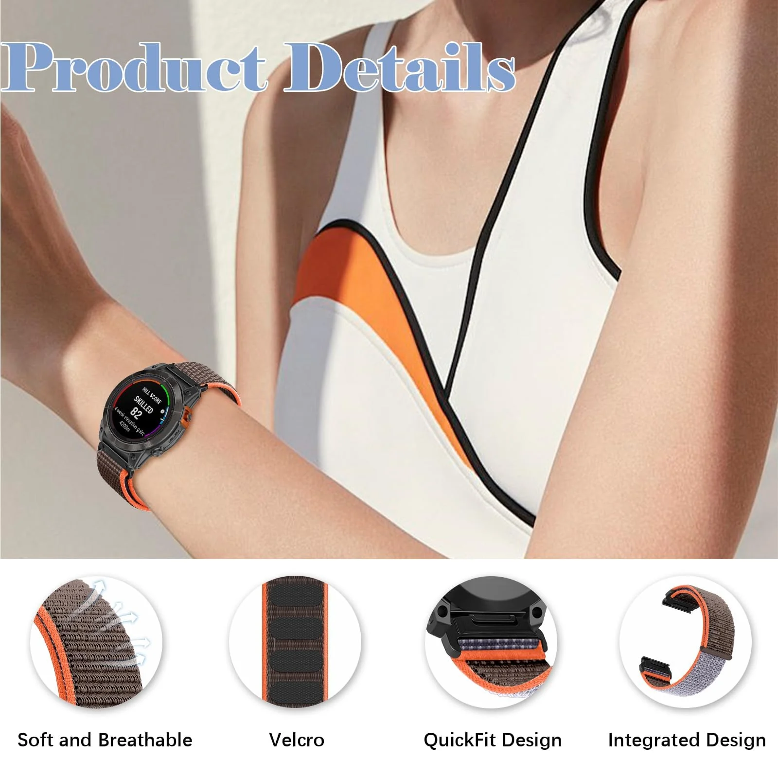 DL3 MOBILAK Elastic Nylon Watch Strap for Huawei Watch Fit 3 / Fit 4 / Fit 4 Pro / Fit 5 / Fit 5 Pro, Gray*Orange