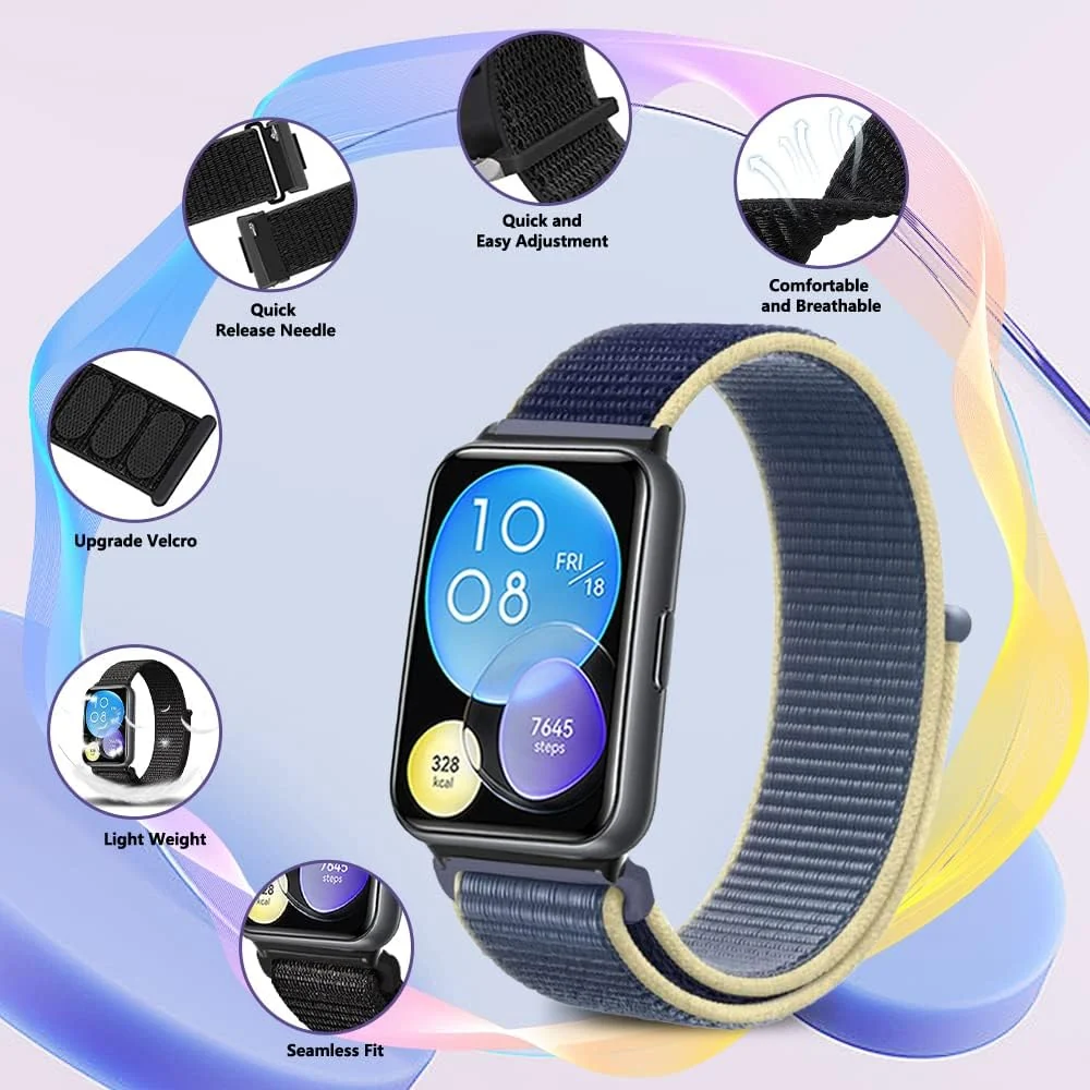 DL3 Mobilak Nylon Strap for Huawei Band 9 | Huawei Band 8 Watch Band, Men and Women Breathable Elastic Bracelet, Adjustable Straps Replacement Band Sport Watchband - Navy Blue