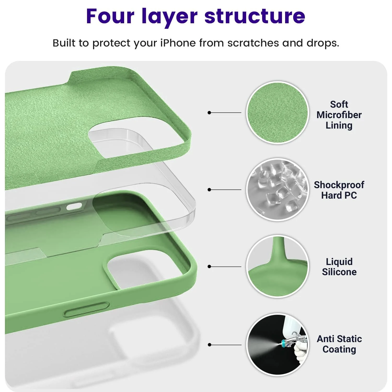 DL3 Mobilak Liquid Silicone Protective Case with Soft Microfiber Lining for iPhone 13 / iPhone 14 - Light Green