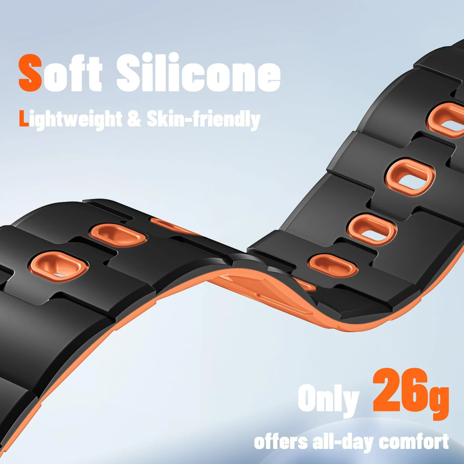 DL3 MOBILAK Adjustable Silicone Sports Watch Strap for 49MM - Black/Orange