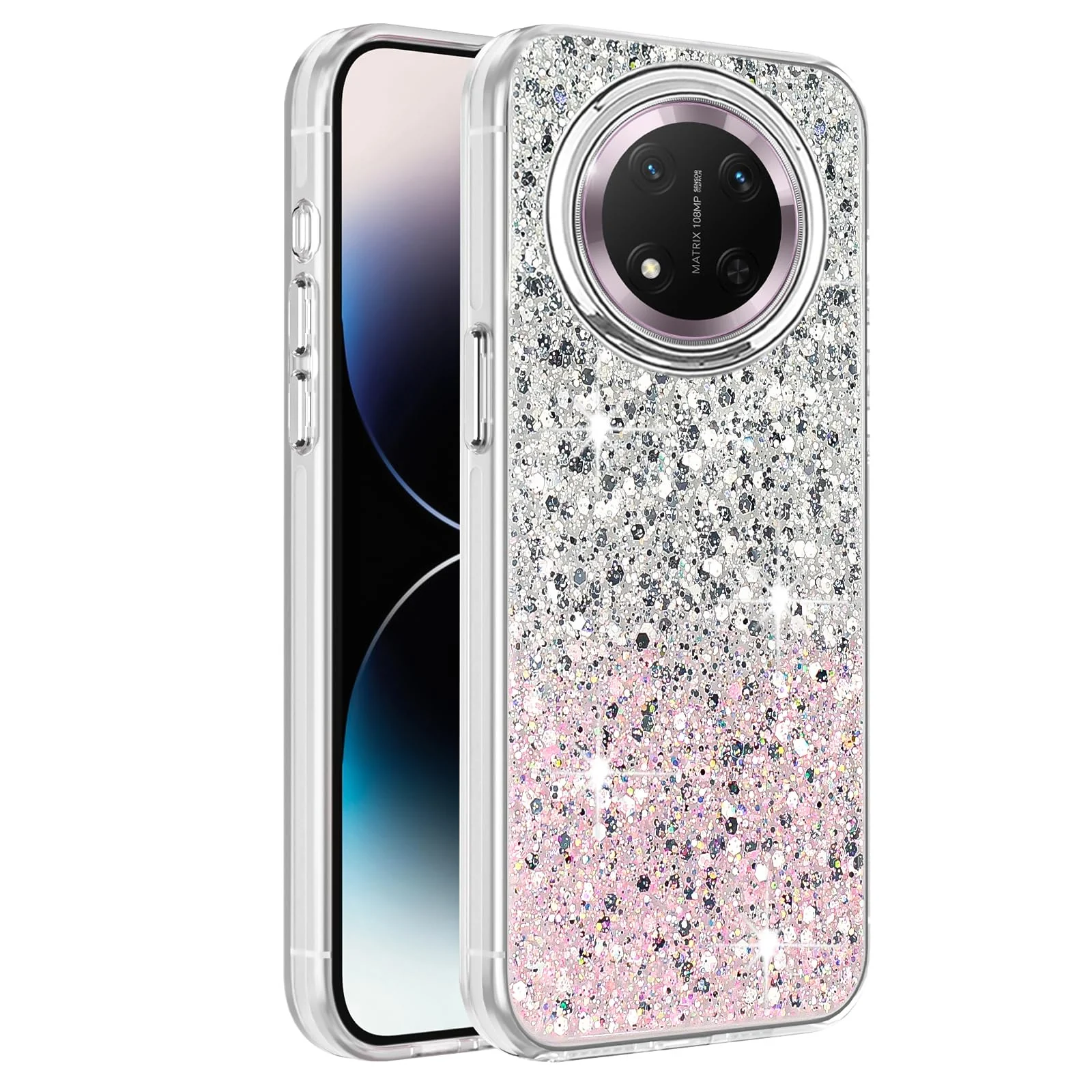 DL3 Mobilak Glitter Rhinestone Protective Case for Honor X9C with Shockproof Design - White Pink