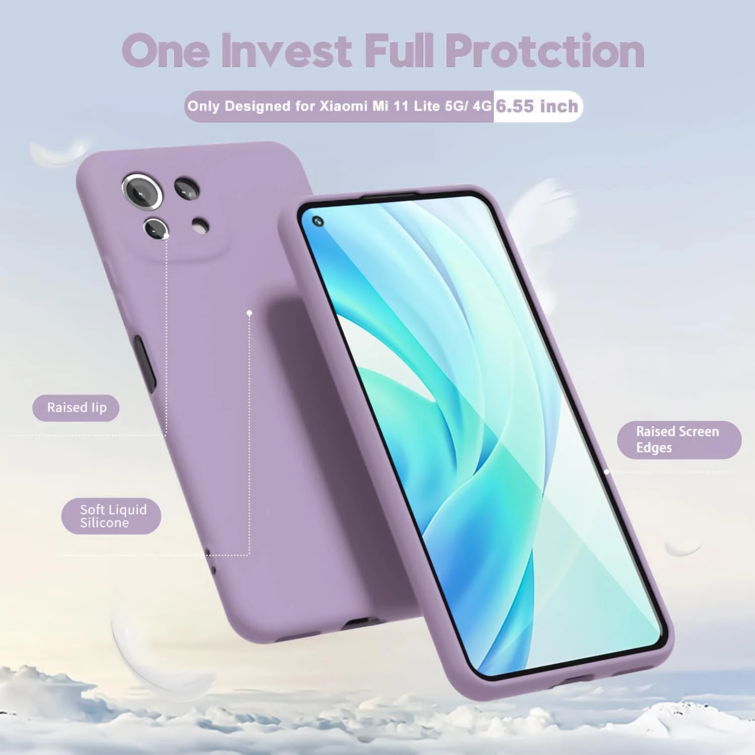 DL3 Mobilak Liquid Silicone Protective Case with Soft Microfiber Lining with Full Camera Protection for Xiaomi Mi 11 Lite 4G / 5G & Mi11 Lite 5G NE - Lavender