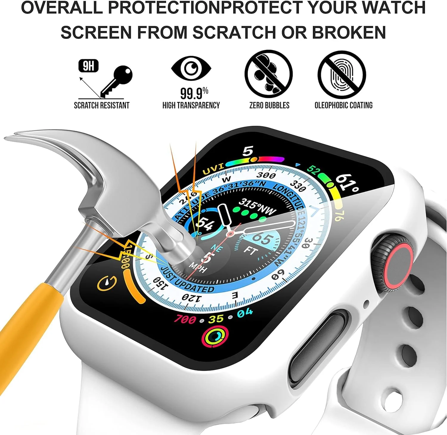 DL3 Mobilak Hard Case Designed for Apple Watch SE 6 5 4 40mm, Built-in 9H [HD Clear] Tempered Glass Screen Protector, [Full Protection] Slim Cover for iWatchSE 6 5 4 40mm - White