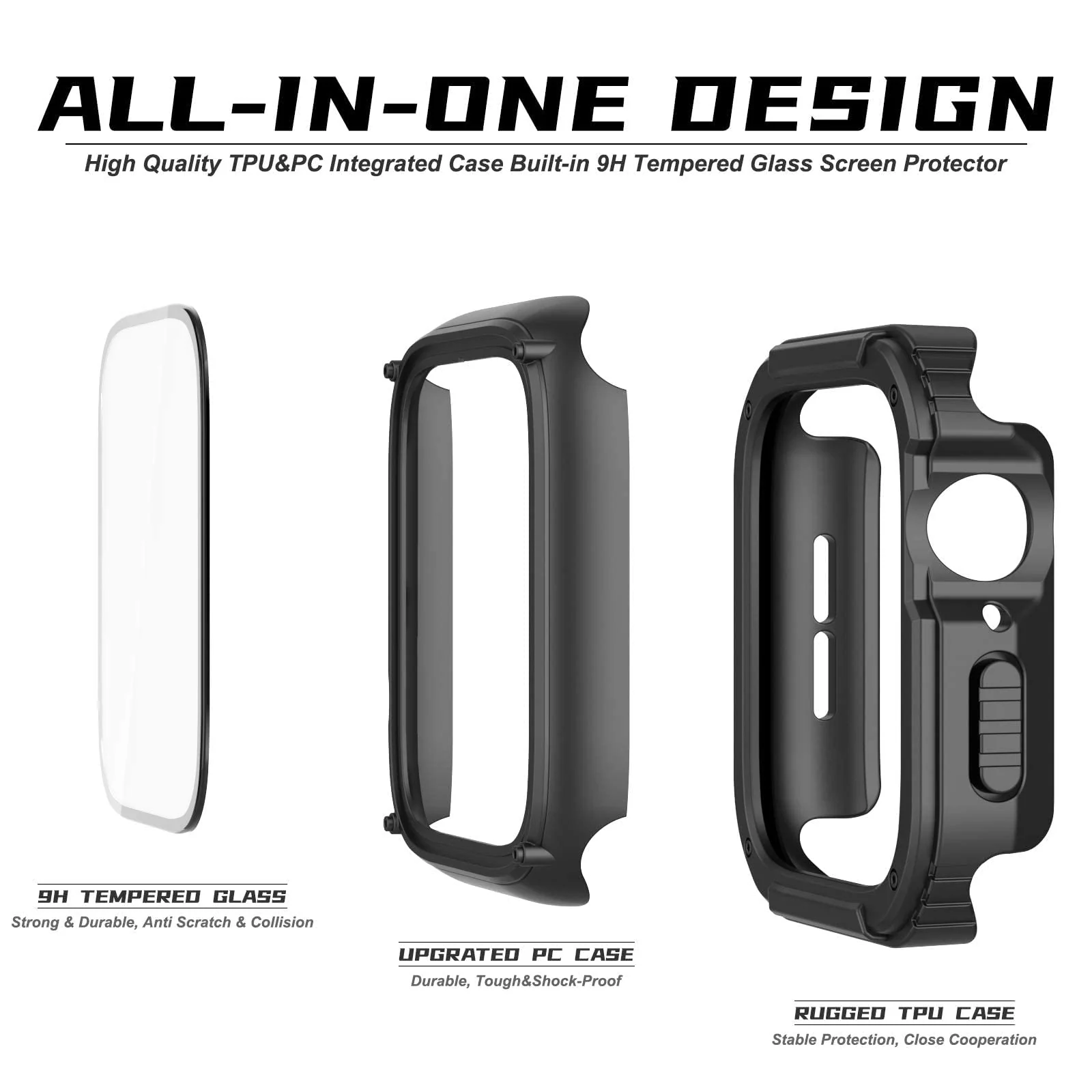 DL3 Mobilak Rugged Apple Watch Case 40mm Series SE/6/5/4 with Screen Protector, Durable Military Grade Quattro Pro Series Drop-Proof Protective Cover Full Coverage Shock-Proof Bumper 40 mm - Black