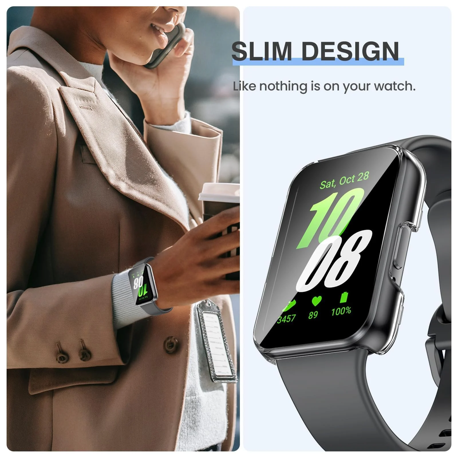 DL3 MOBILAK Full-Coverage Watch Case with Tempered Glass for Samsung Galaxy Fit 3, Clear