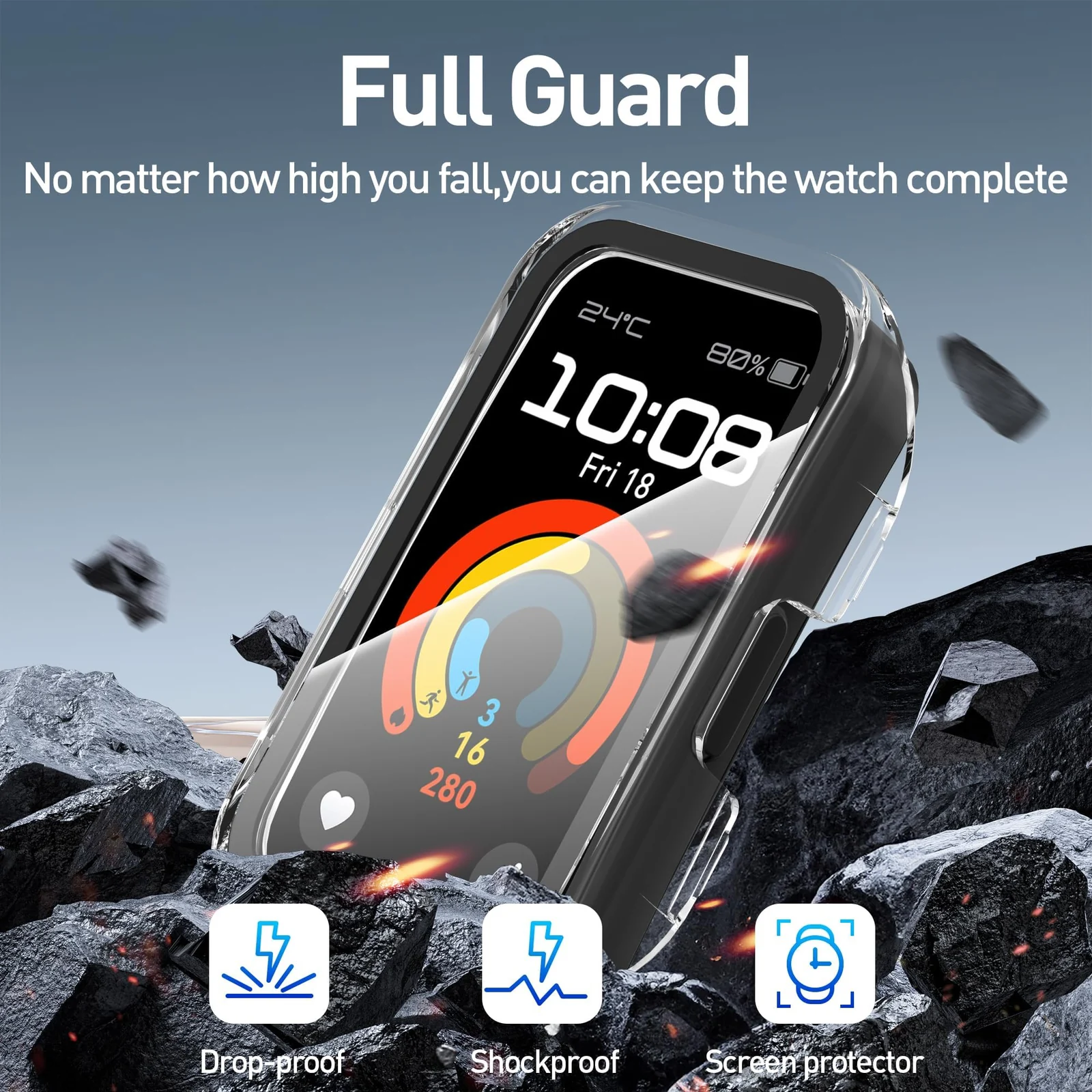 DL3 Mobilak Case with Screen Protector for Huawei Band 10, Bumper Full Coverage Hard PC Overall Protective Cover, Built-in Tempered Glass Film High Sensitivity For Huawei Band 10 - Clear