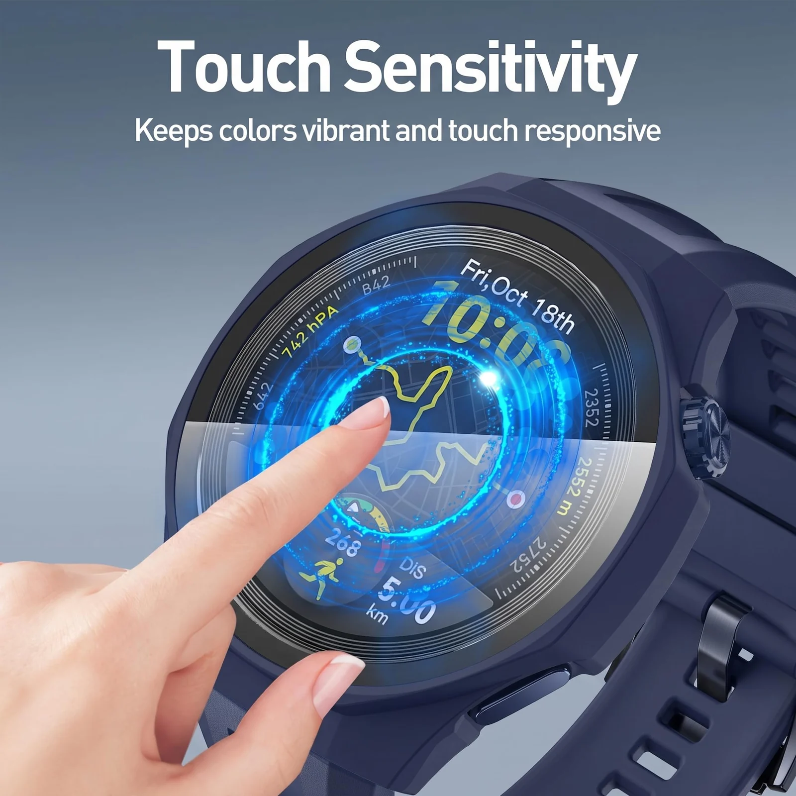 DL3 MOBILAK Full-Coverage Watch Case with Tempered Glass for Huawei Watch GT 5 Pro 46 mm, Blue