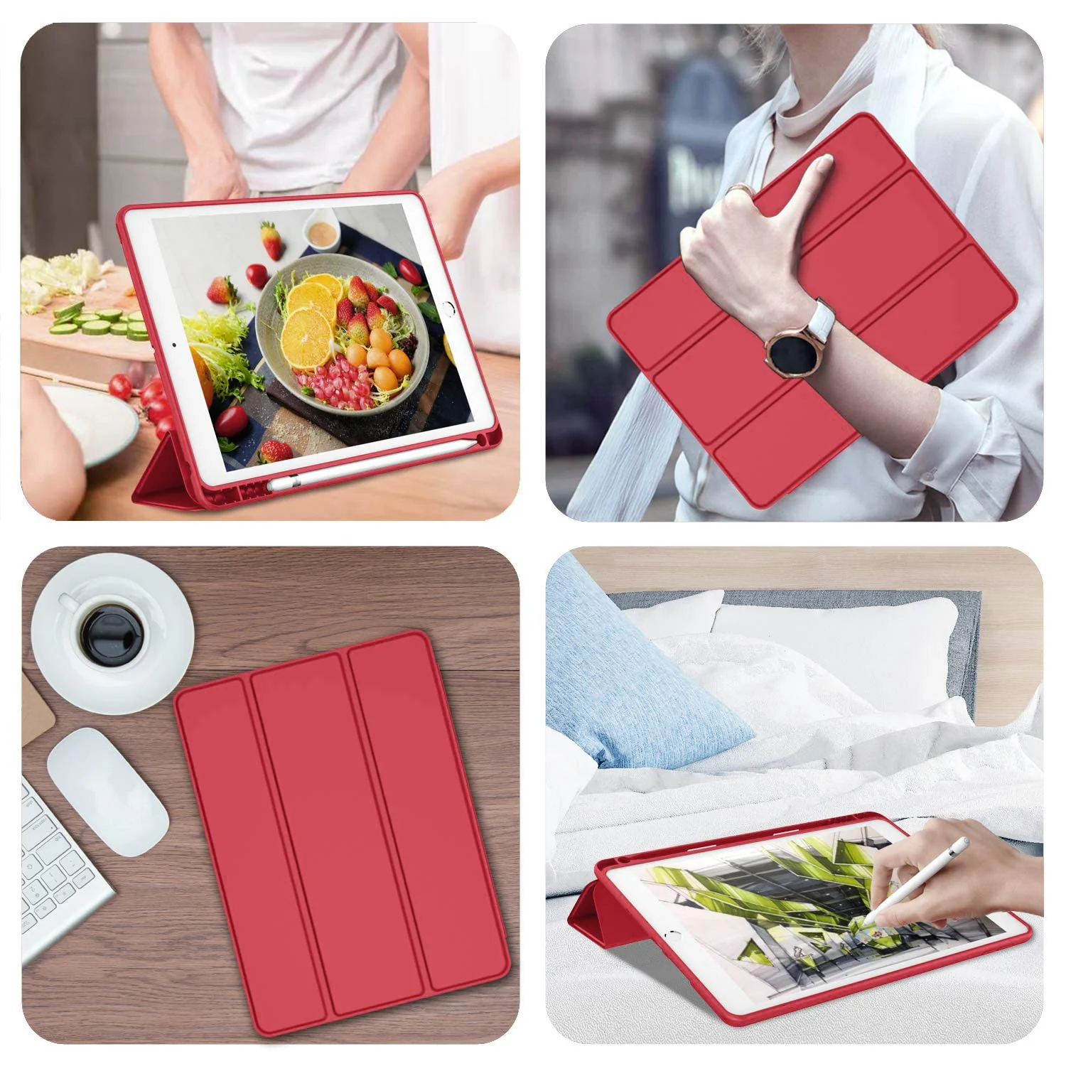DL3 Mobilak Smart Case for Samsung Galaxy Tab A 10.1 2019, ONLY Fit (SM-T510/T515/T517) with Pencil Holder, Soft TPU Smart Stand Back Cover Auto Wake/Sleep Feature - Red