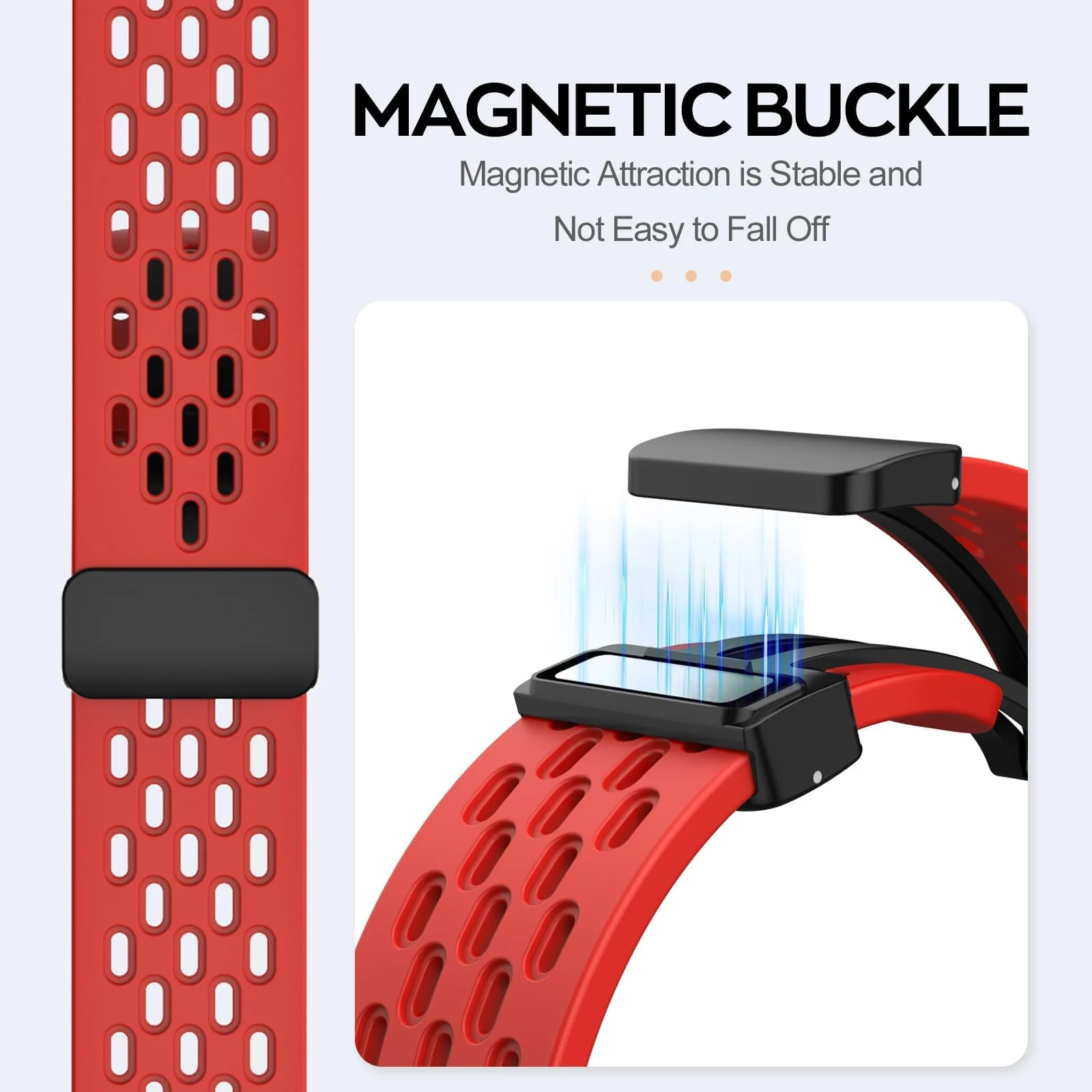 DL3 Mobilak 18mm Silicone Strap For Huawei Watch GT 6 41mm/GT 5 Pro 42 mm/GT 5 41mm/GT4 41 mm/Watch 5 42mm Magnetic Metal Buckle Sport Silicone Breathable Strap, Band Soft Replacment Wristband - Red