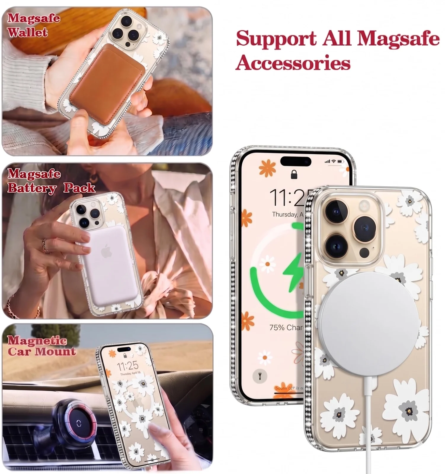 DL3 Mobilak Clear MagSafe-Compatible Magnetic Case for iPhone 16 Pro Max with Camera Protection and Magnetic Car-Mount Support - Style 5