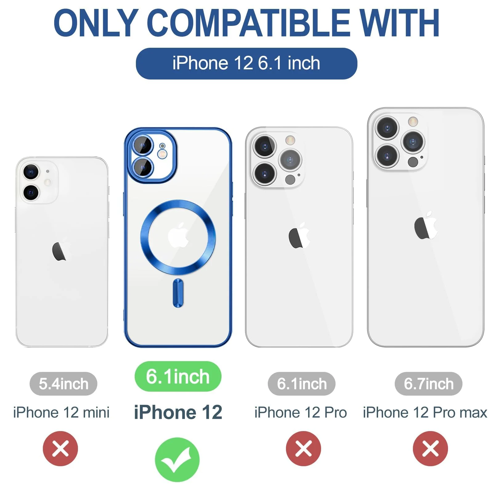 DL3 Mobilak Clear TPU Card Holder Case for iPhone 12 with Camera Protection and Magnetic Car-Mount Support - Blue