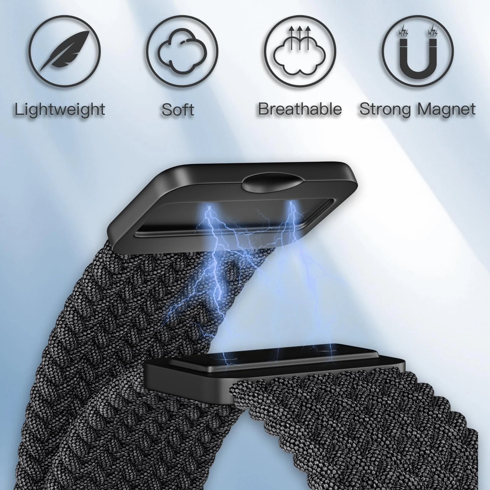 DL3 Mobilak Sport Solo Loop Compatible with Apple Watch Band 42mm 44mm 45mm 46mm 49mm for Women Men, Magnetic Strap Stretchy Braided Wristband for iWatch Series 11 10 9 8 7 6 5 4 3 Ultra 3 2 1 SE SE2 - A-Gray