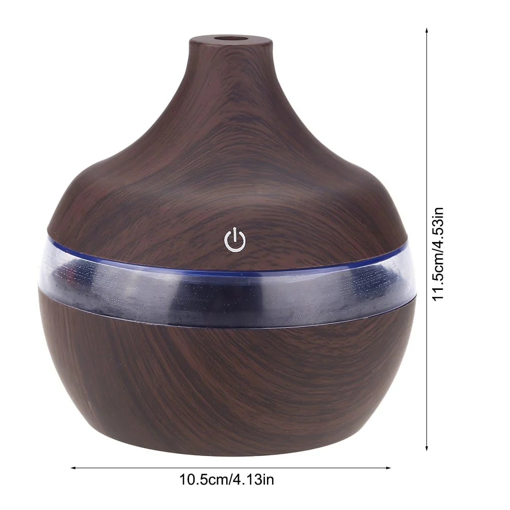 Mobigon Wood Cool Mist Ultrasonic Humidifier for Room Moisture, Aroma Diffuser for Home, 300ml Essential Oil Diffuser with 7 Colorful Night Light, Auto Shut-Off, Home, Office, car - D. Dark Brown