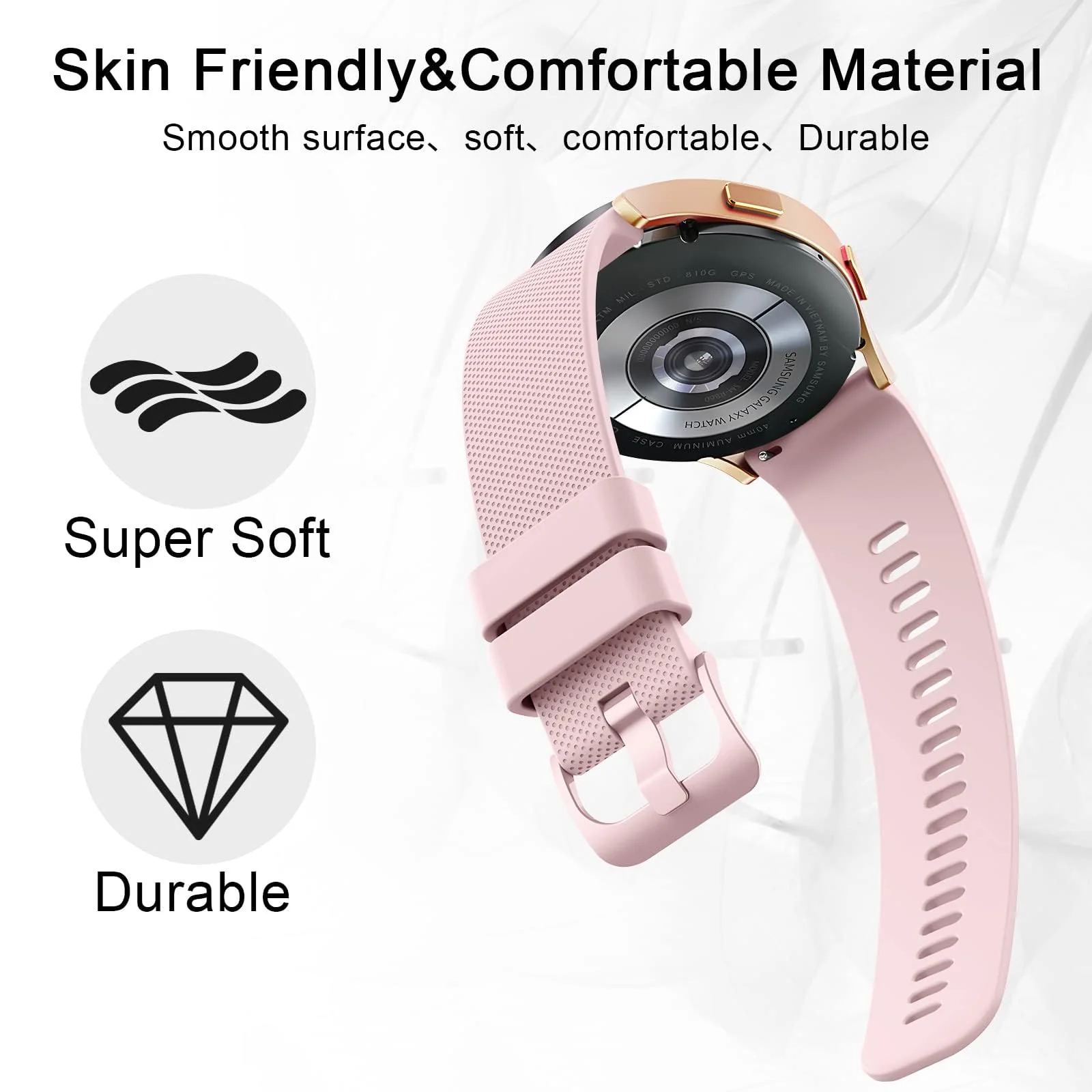 DL3 Mobilak Strap Silicone Buckle 20MM Band For Samsung Gear Sport/Watch 7/6/5/4/5 Pro 45mm/S2 classic/active 2 40mm 44mm/Amazfit GTS 2/2e/GTS 3/3 Pro/GTS 4/GTS 2 Mini/3 Mini/4 Mini/Bip 3/Bip 3 Pro - Pink