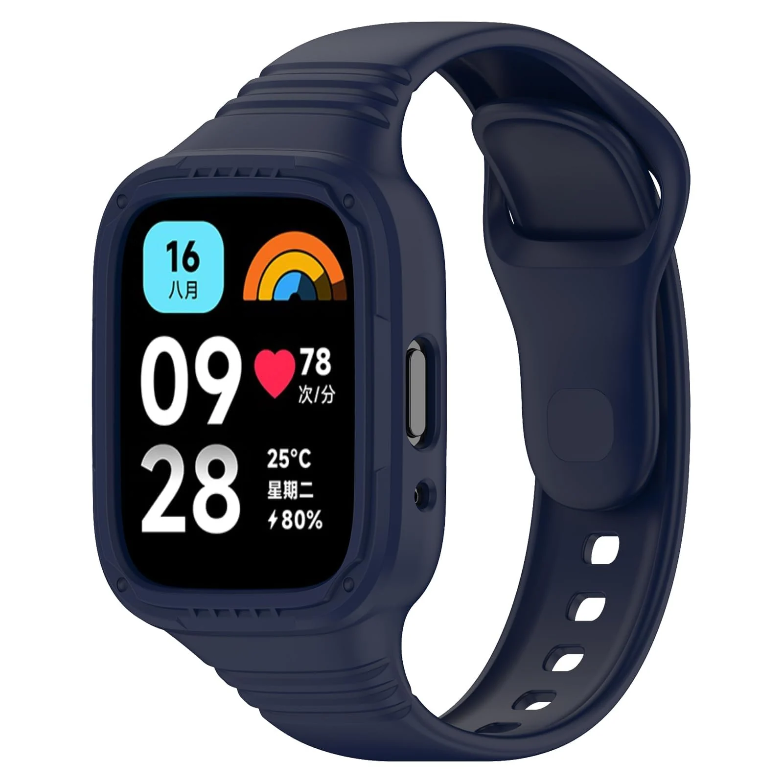 DL3 Mobilak Strap With Cover Compatible with Xiaomi Redmi Watch 3 Lite/Redmi Watch 3 Active, Silicone Sport Band Replacement Watchband with Bumper Case, Adjustable Wristband - Blue