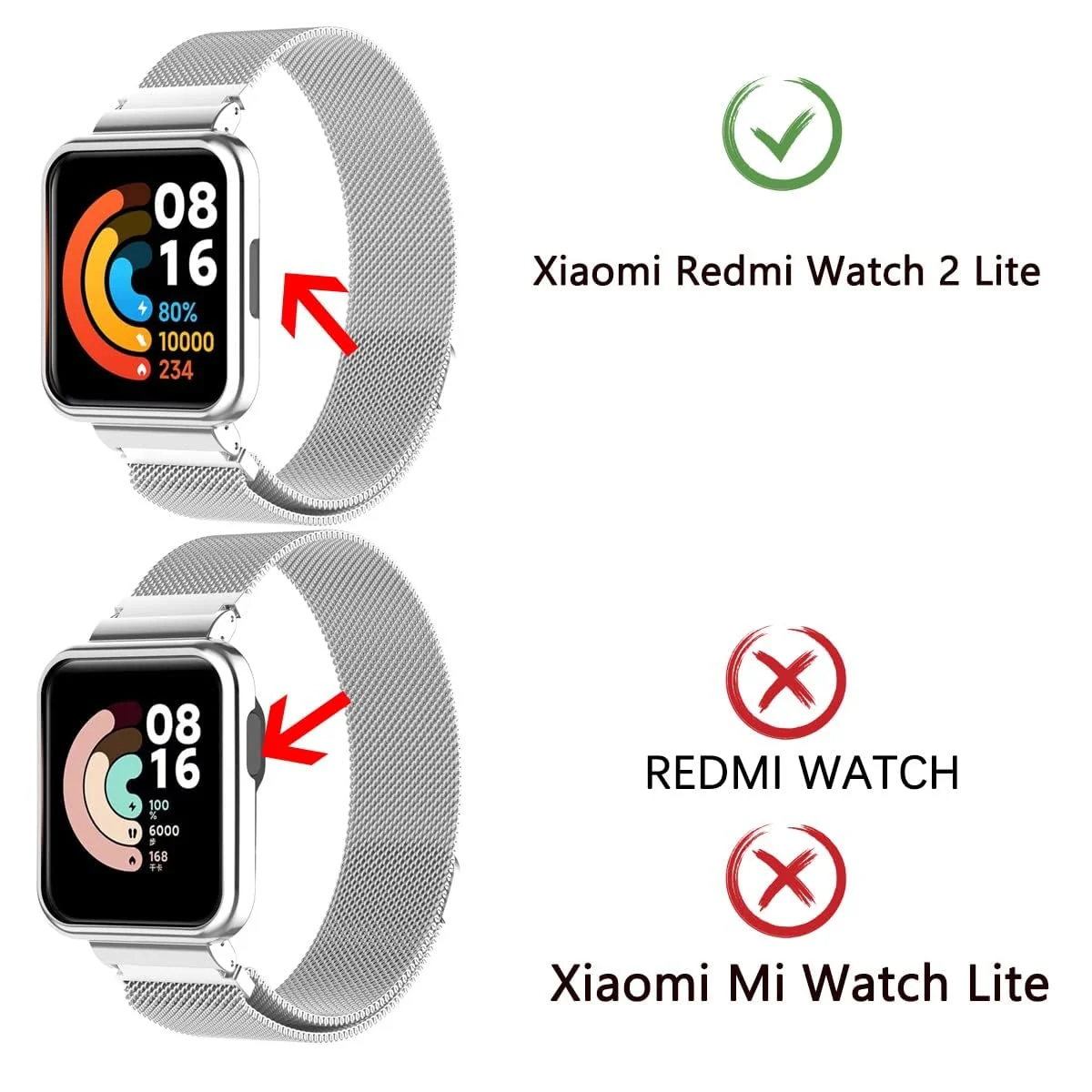 DL3 Mobilak Strap For Xiaomi Redmi Watch 2 Lite/Poco Watch/Redmi Watch 2 / Horloge 2, Magnetic Metal Stainless Steel Adjustable Wristbands Breathable Watch Band With Frame Metal - Silver