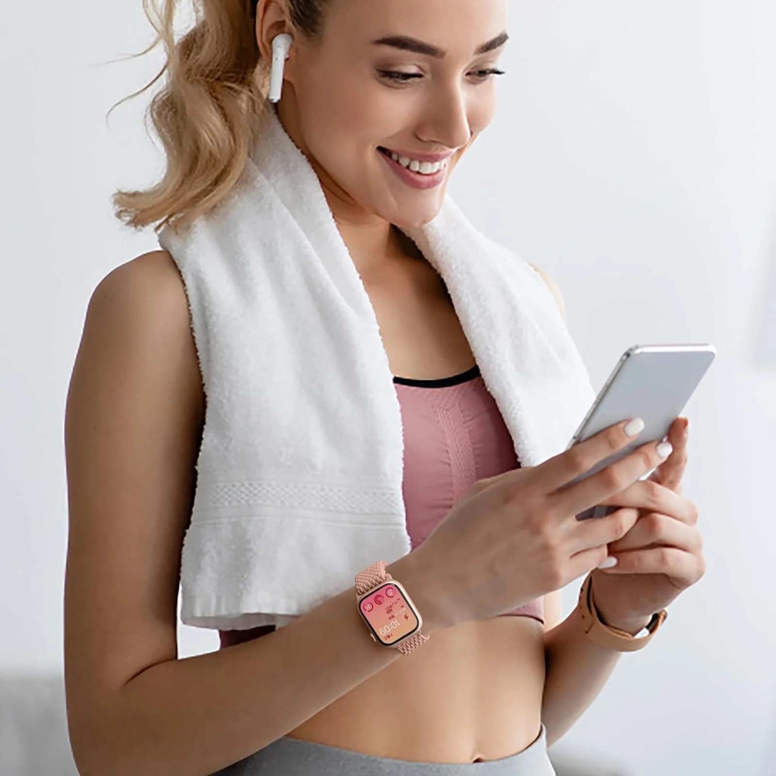DL3 Mobilak Sport Solo Loop For Apple Watch Band Ultra 49mm 46mm 45mm 44mm 42mm, Adjustable Magnetic Stretchy Nylon Braided Wristband for iWatch SE Series 11 10 9 8 7 6 5 4 3 2 1 (A) - A-Pink