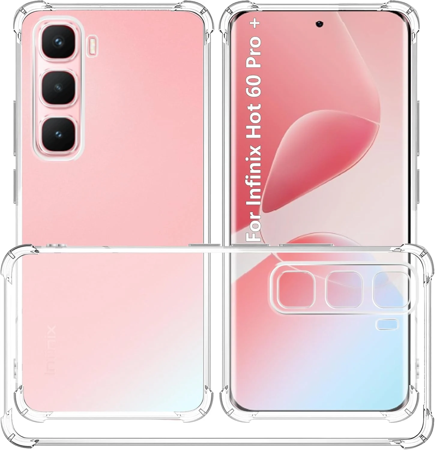DL3 Mobilak Case Compatible with Infinix Hot 60 Pro + Pro Plus, Cover SiliconeTransparent TPU Gorilla Anti-shock Protector Camera Shockproof Corners - Clear