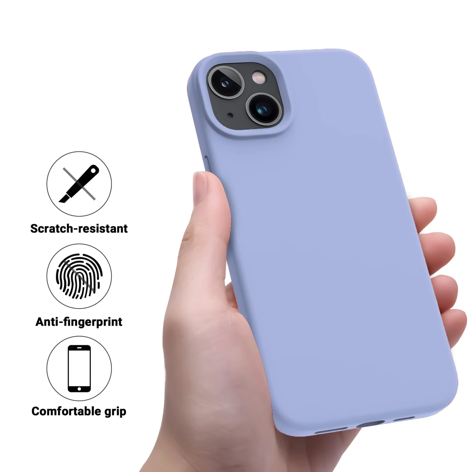 "DL3 Mobilak Compatible with iPhone 15 Plus/iPhone 14 Plus Case 6.7"", Slim Liquid Silicone 3 Layers Soft Gel Rubber Cover Protective Phone Case with Anti-Scratch Microfiber Lining - Lavender Blue 2"
