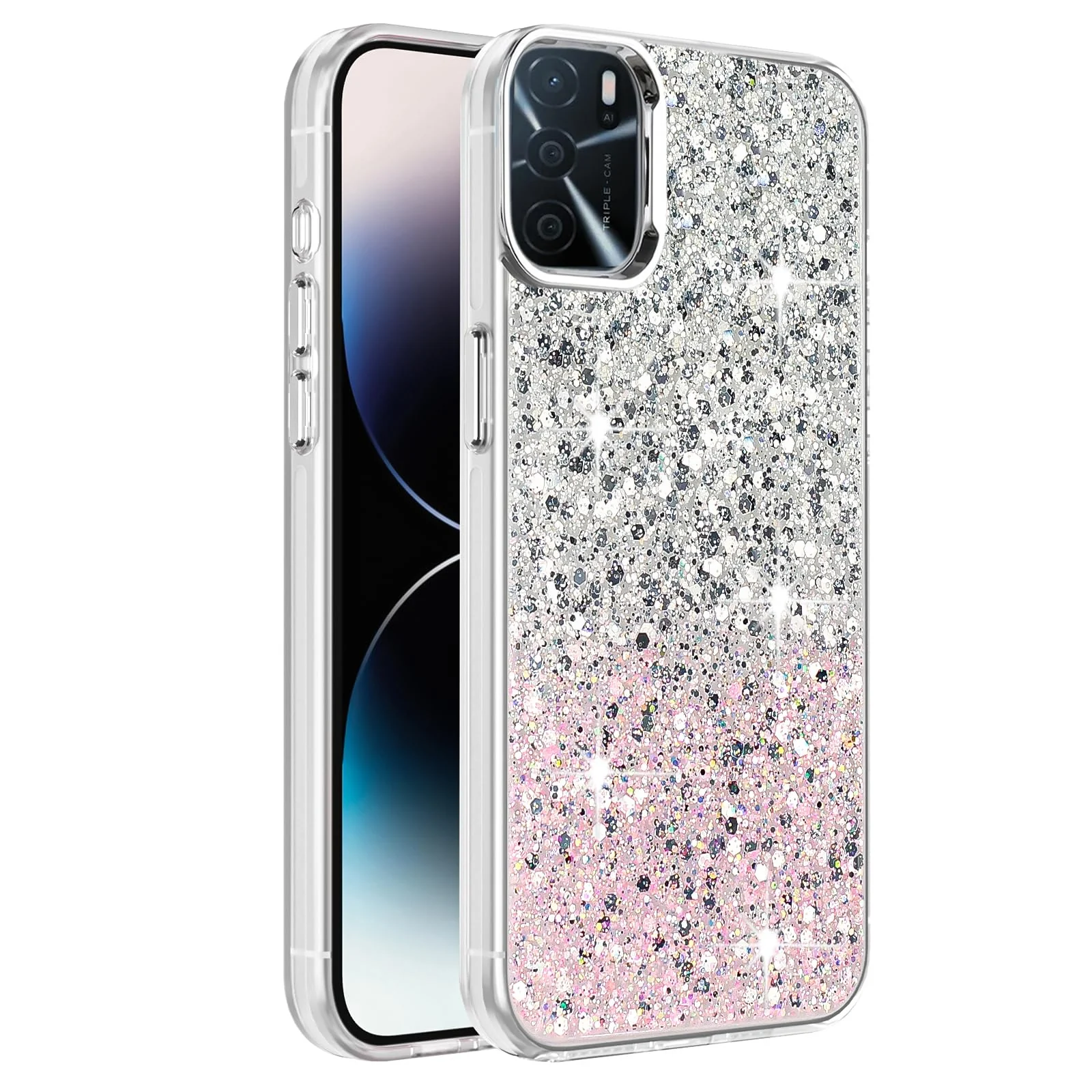 DL3 Mobilak Glitter Rhinestone Protective Case for OPPO A16 / OPPO A16s / OPPO A54s with Shockproof Design - White Pink