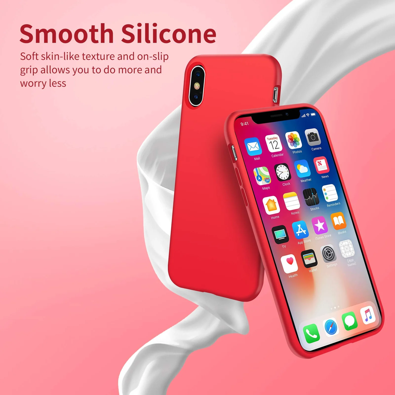 DL3 Mobilak Liquid Silicone Protective Case with Soft Microfiber Lining for iPhone X / iPhone XS - Red