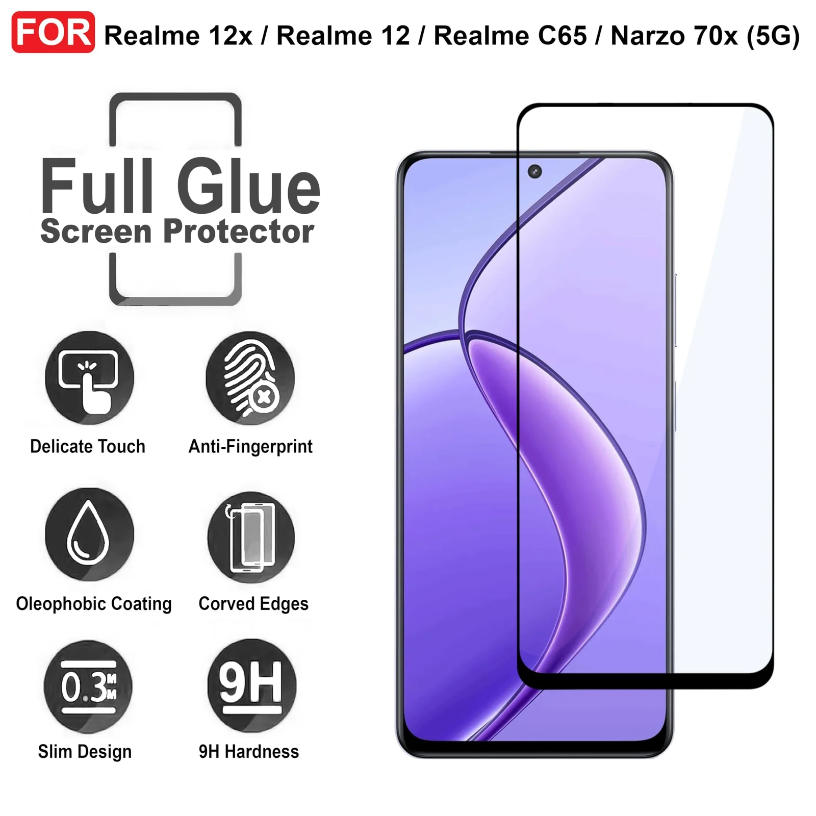 DL3 Mobilak Tempered Glass Screen Protector For realme 13 5G/realme 12 5G/realme 12x 5G/ realme 11 5G/realme 11x 5G/realme C65 4G 5G/realme C67 4G 5G/realme C55/OPPO A60/OPPO A58 4G [Full Coverage] - Clear