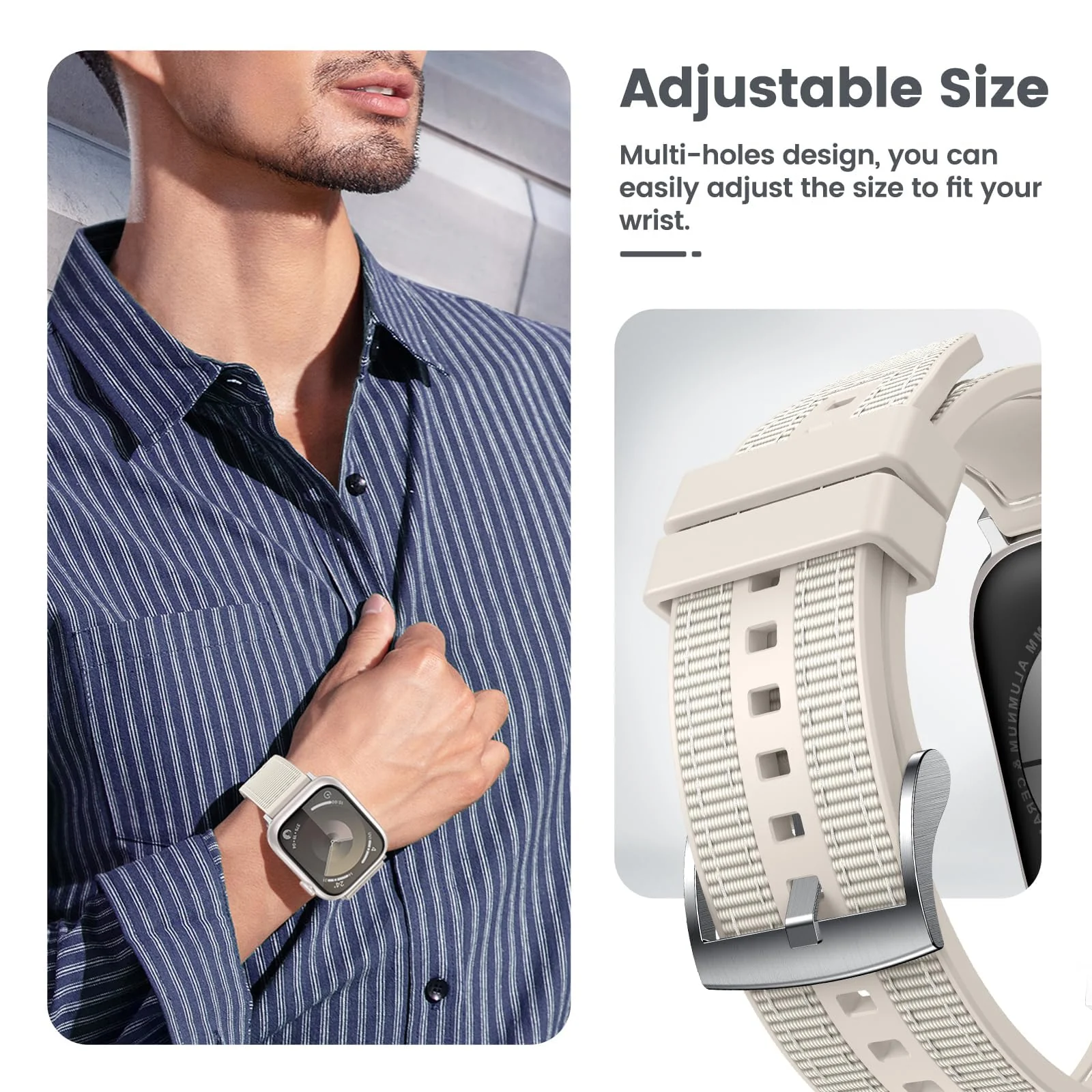 DL3 Mobilak Sport Silicone Nylon Band Designed for Apple Watch Band 49mm 46mm 45mm 44mm 42mm for Men Women, Waterproof Soft Replacement Strap for iWatch Ultra2 Ultra SE SE2 Series 10 9 8 7 6 5 4 3 2 1 - Beige