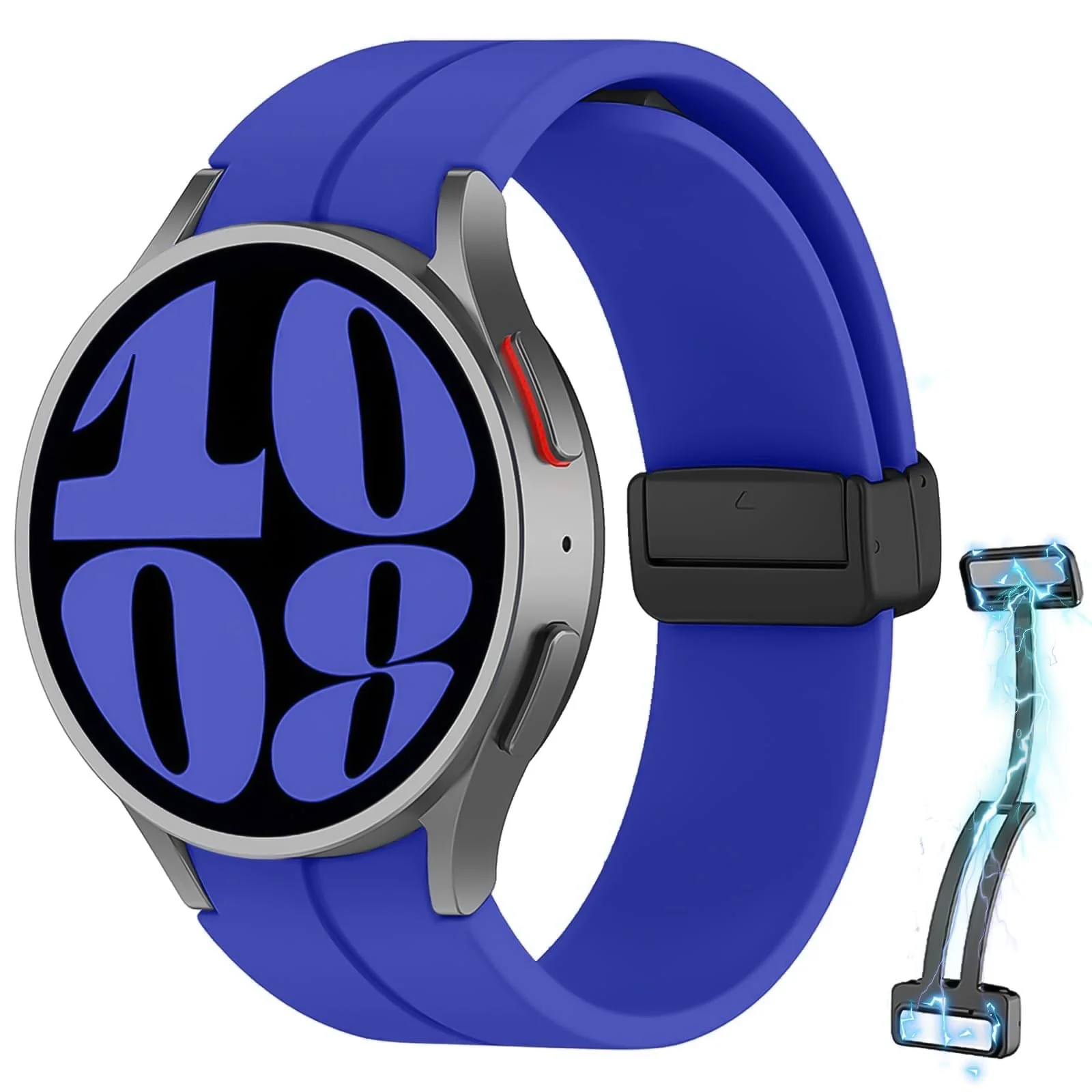 DL3 MOBILAK Magnetic for Samsung Galaxy Watch 6/5/4 Band 40mm 44mm/Galaxy Watch 6 Classic Bands 47mm 43mm/watch 4 Classic 46mm 42mm,Silicone Strap for Samsung Watch 5 Pro 45mm,No Gap Buckle - Blue
