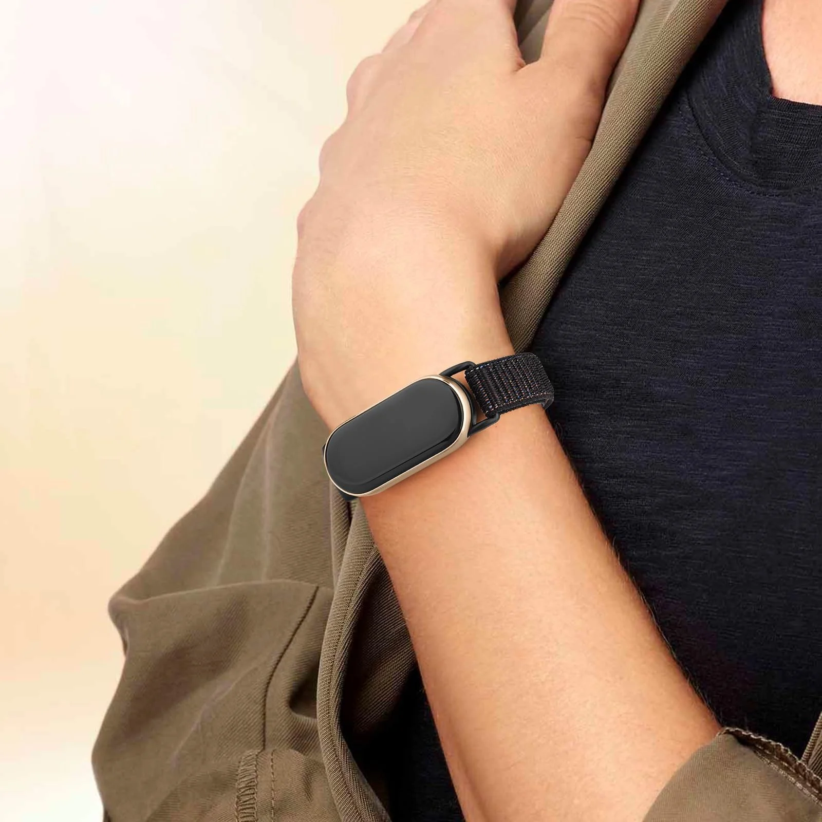 DL3 Mobilak Nylon Sport Band Compatible with Xiaomi Mi Band 10/9/8 for Women Men, Soft Adjustable Breathable Sport Loop Watch Strap Replacement Wristband for Xiaomi Smart Band 8/9/10 - Official Black