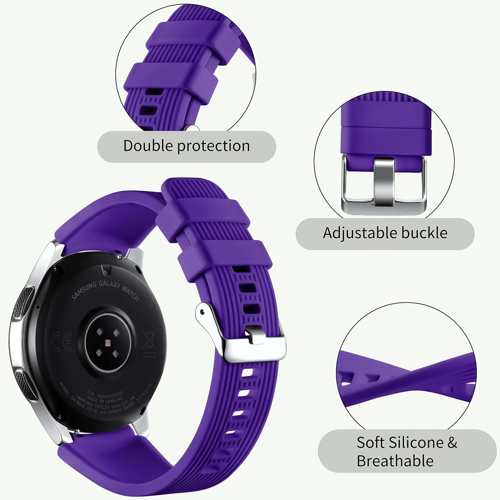 DL3 Mobilak Silicone Sport Band 22MM Xiaomi Redmi Watch 5 Active/5 Lite/Samsung Galaxy Watch 46mm/Watch 3 45mm/Gear S3/Huawei watch (GT6 GT5 GT4 GT3 GT2 GT 46MM)/GT2E/GT5 Pro/GT 6 Pro/Amazfit GTR 3/4 - Violet