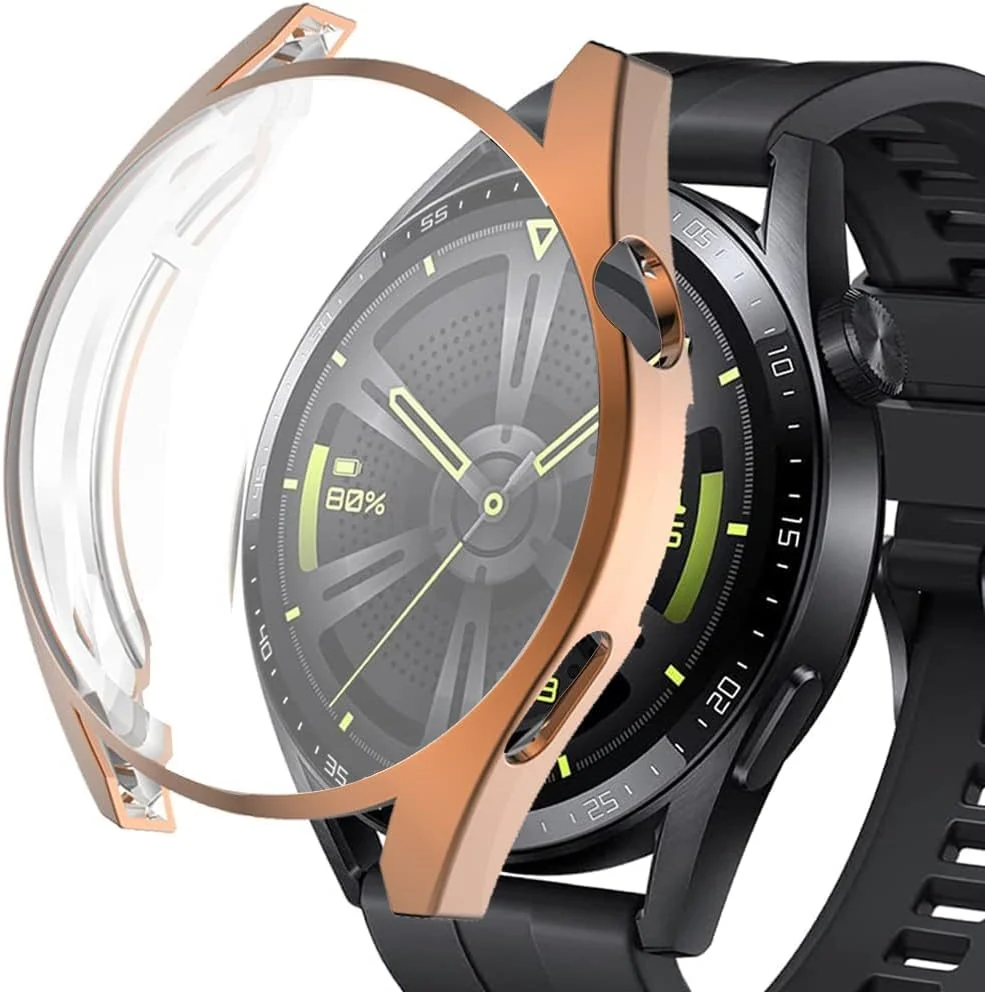 DL3 Mobilak Case Compatible with Huawei Watch GT3 46mm Case All-Around Screen Protector Watch Soft TPU Shockproof Cover Slim Guard Thin Bumper Shell Protector - Rose Gold