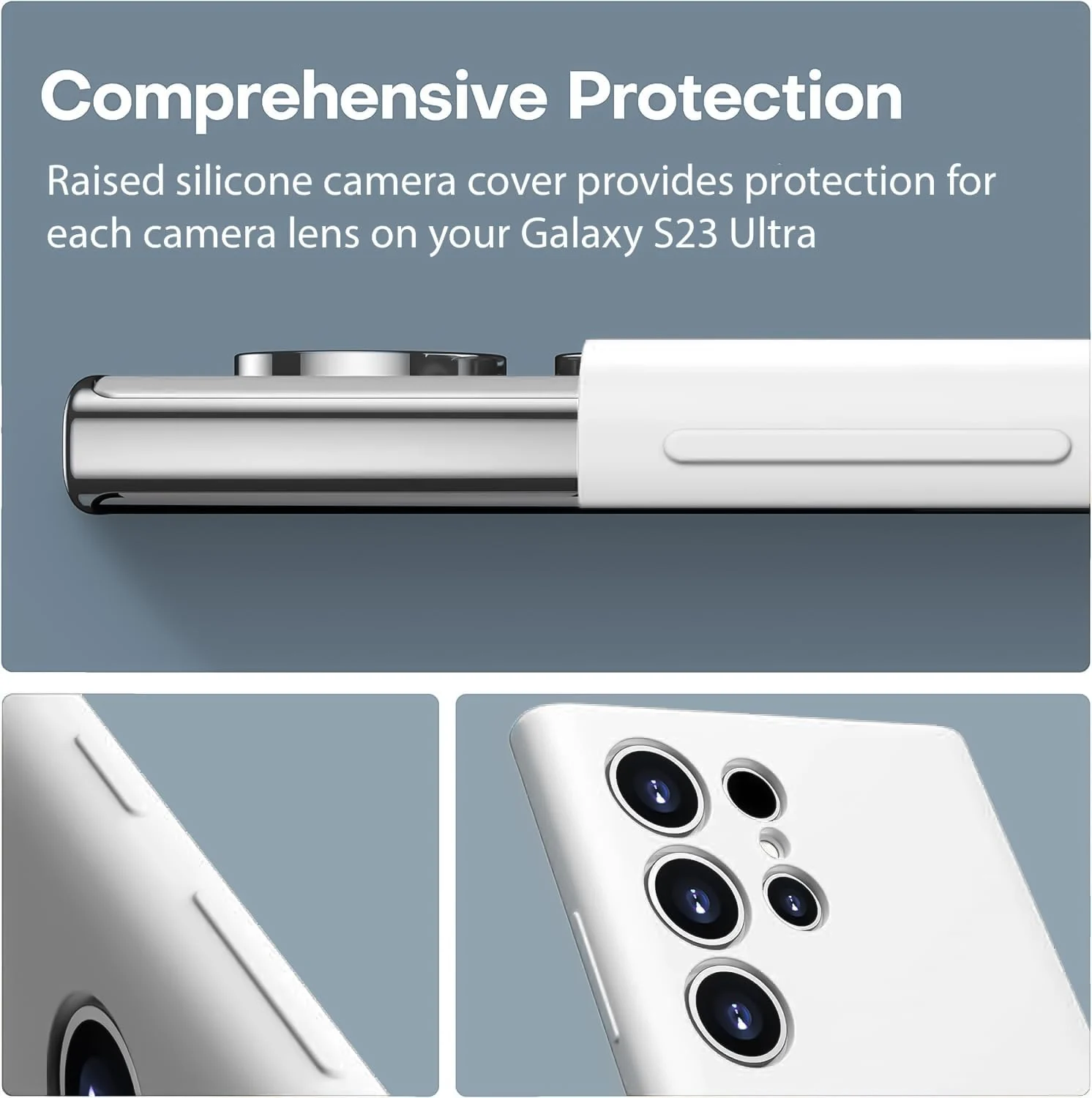 DL3 Mobilak Silicone Protective Case for Samsung Galaxy S24 Ultra, Shock-absorbing protection, Built-in kickstand, Integrated ring holder - White