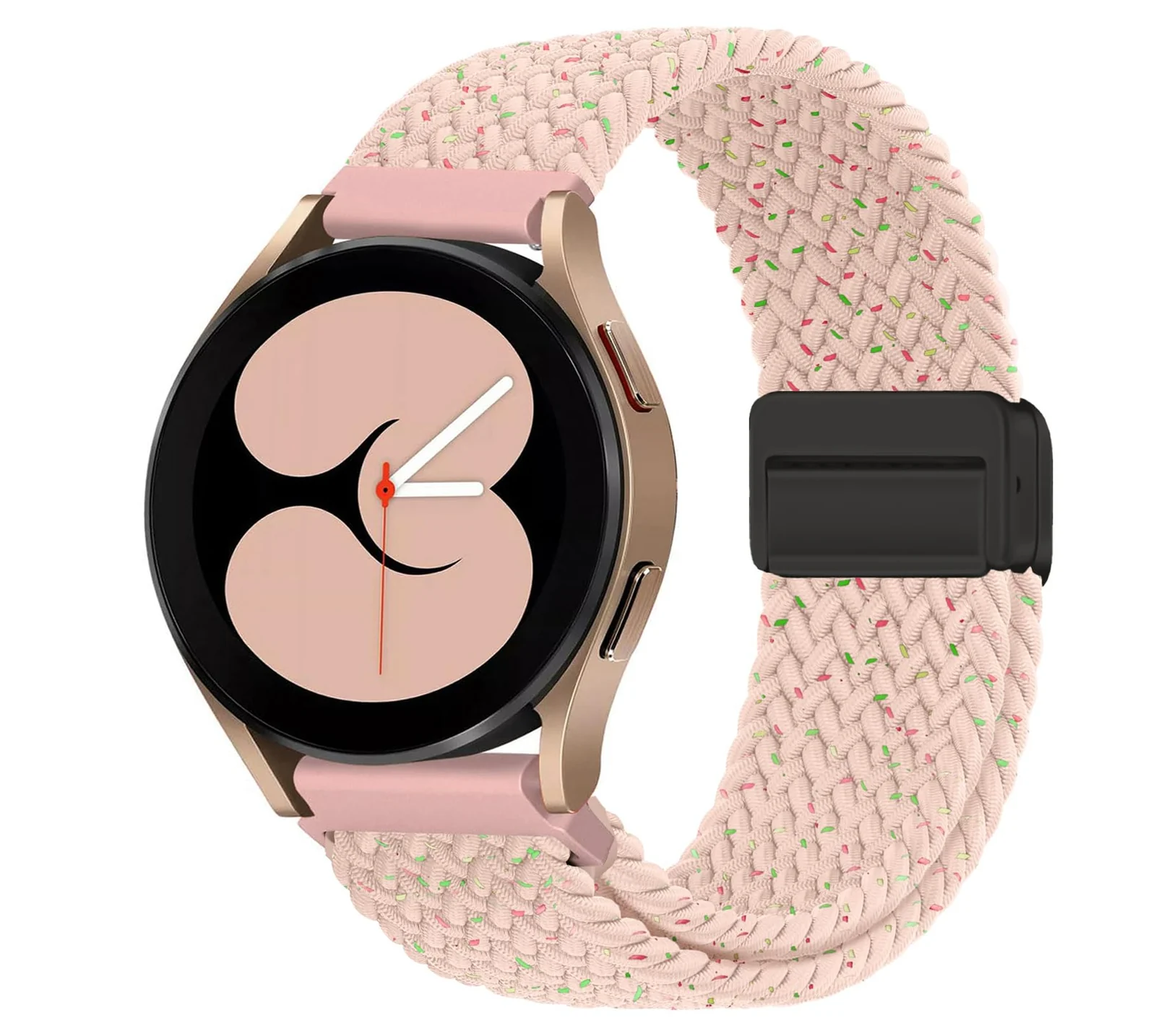 DL3 Mobilak 20mm Magnetic Band for Samsung Galaxy Watch 7/6/5/4/FE Band 40mm 44mm/Galaxy Watch 6/4 Classic Bands 47mm 43mm 46mm 42mm/Watch 5 pro 45mm/3 41mm/Active 2, Stretchy Braided Nylon Magnetic Sport Strap - Spring Cherry