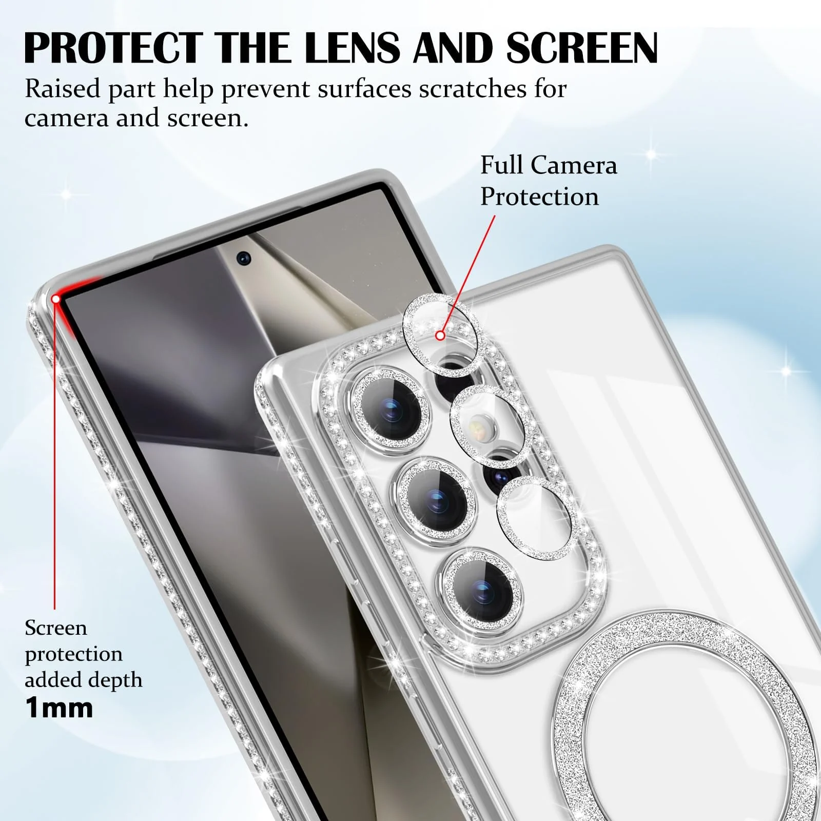 DL3 Mobilak MagSafe-Compatible Magnetic Case for Samsung Galaxy S23 Ultra with Camera Protection and Magnetic Car-Mount Support - Silver