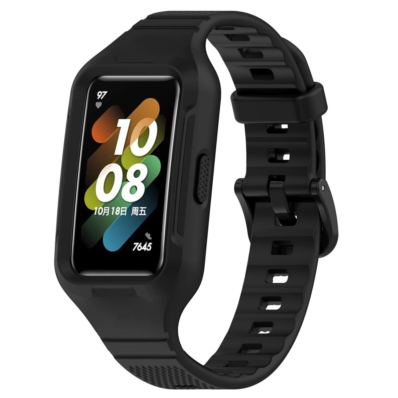 DL3 MOBILAK Strap Compatible with Huawei Band 10/9/8/7/6/6 Pro, Adjustable Replacement Strap - Silicone Replacement Wrist Strap With Built-in Case Cover For Honor Band 6/7 - Black