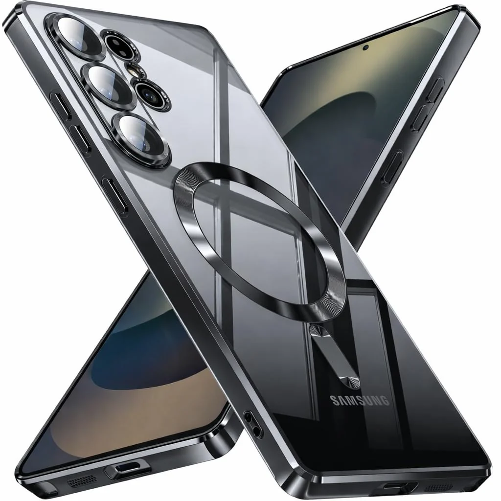DL3 Mobilak For Samsung Galaxy S26 Ultra Magnetic Case, Compatible with MagSafe, Built-in Camera Lens Protector, Luxury Plating Soft TPU Clear Shockproof Slim Thin Cover - Gold - Black