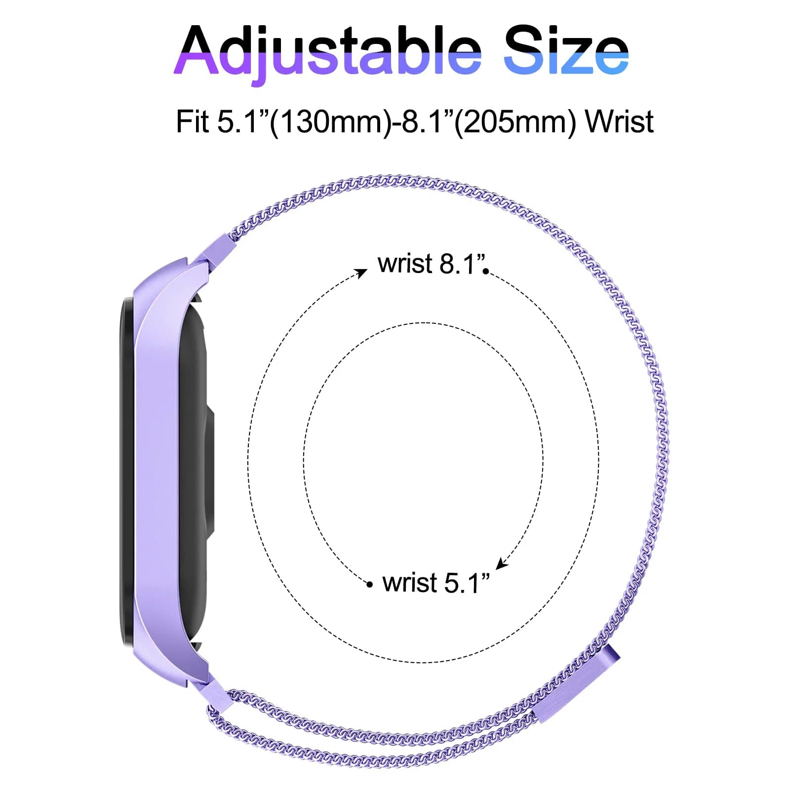 DL3 Mobilak Compatible with Xiaomi Mi Band 7 Strap for Women Men, Adjustable Stainless Steel Metal Replacement Strap Magnetic Metal Wristband, Straps Compatible with Mi Band 7 - Light Purple