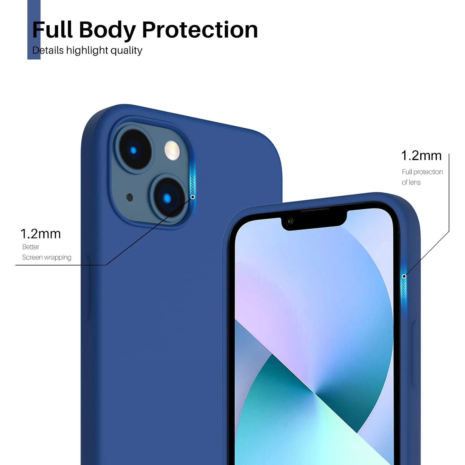 DL3 Mobilak Liquid Silicone Protective Case for iPhone 15 with Camera Protection and Microfiber Lining - Navy Blue
